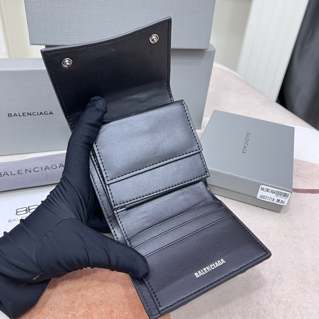 Balenciaga Embossed Leather Mini Wallet, Black - Image 7