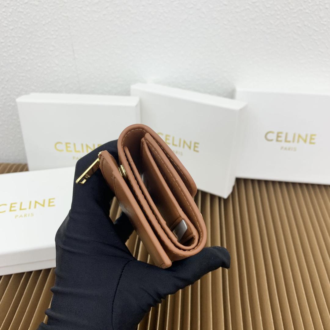 Celine Triomphe Brown Calfskin Compact Wallet - Image 7