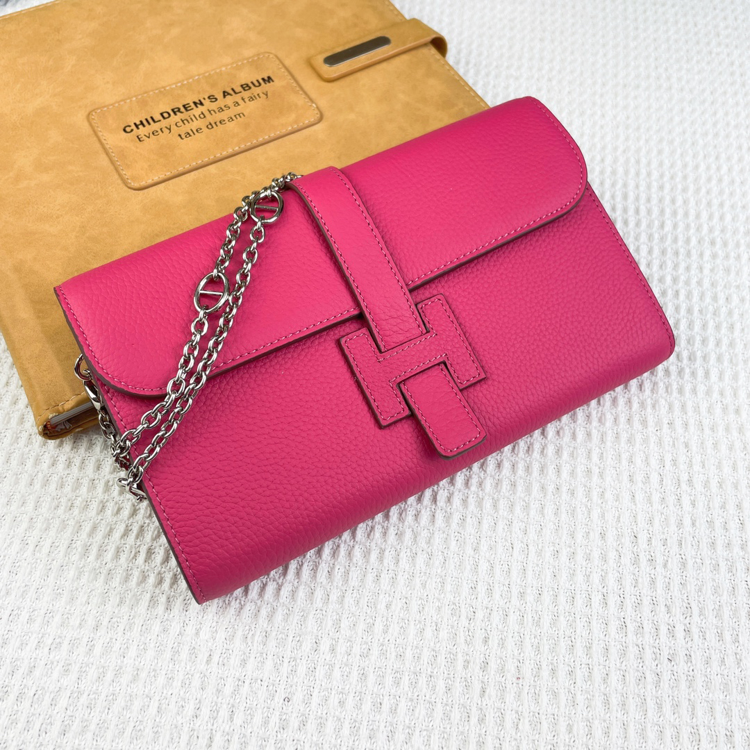Hermes H538-1 Litchi-Grain Leather Shoulder Chain Bag - Image 7