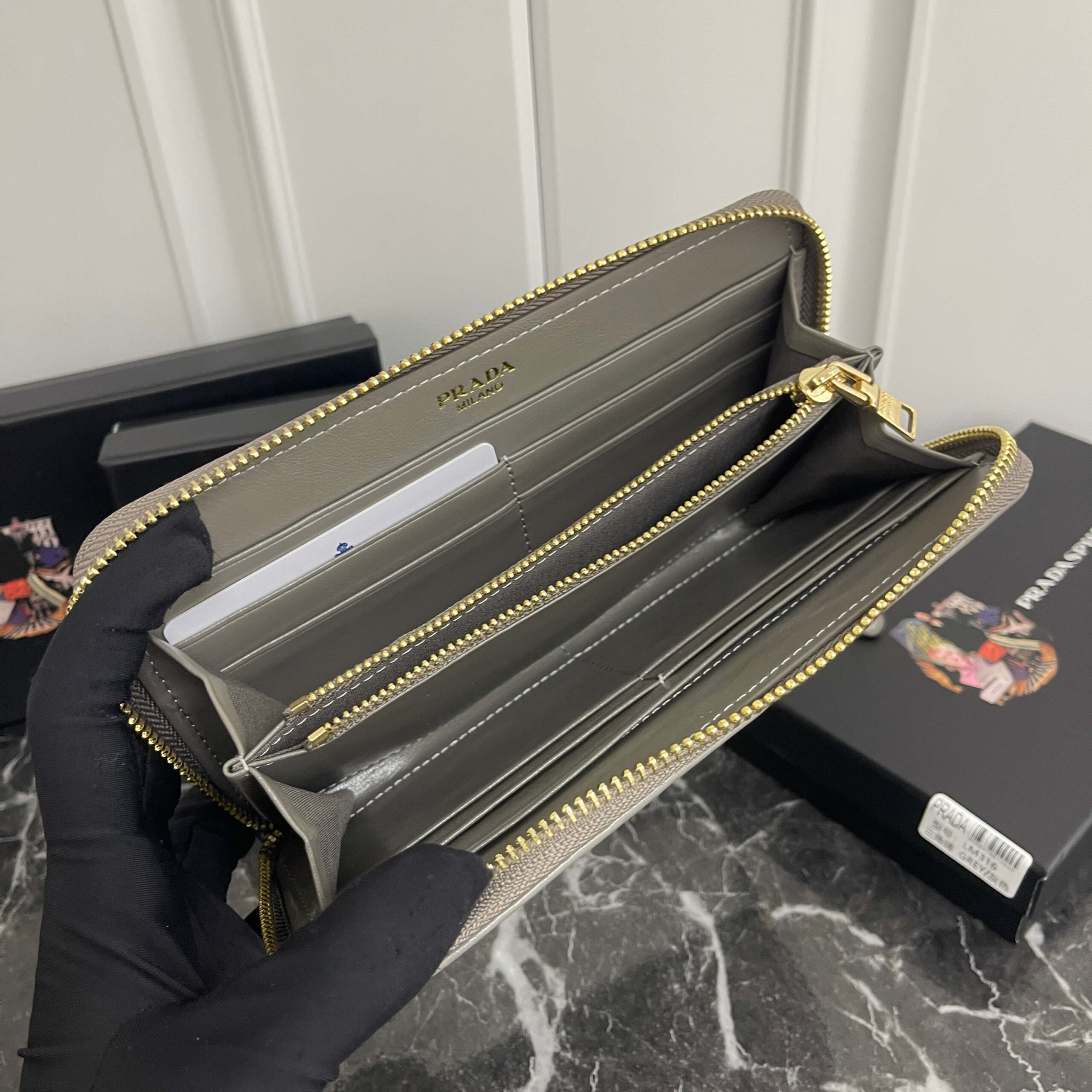 Prada Oil-Waxed Leather Wallet with Metal Triangle Logo - Image 7