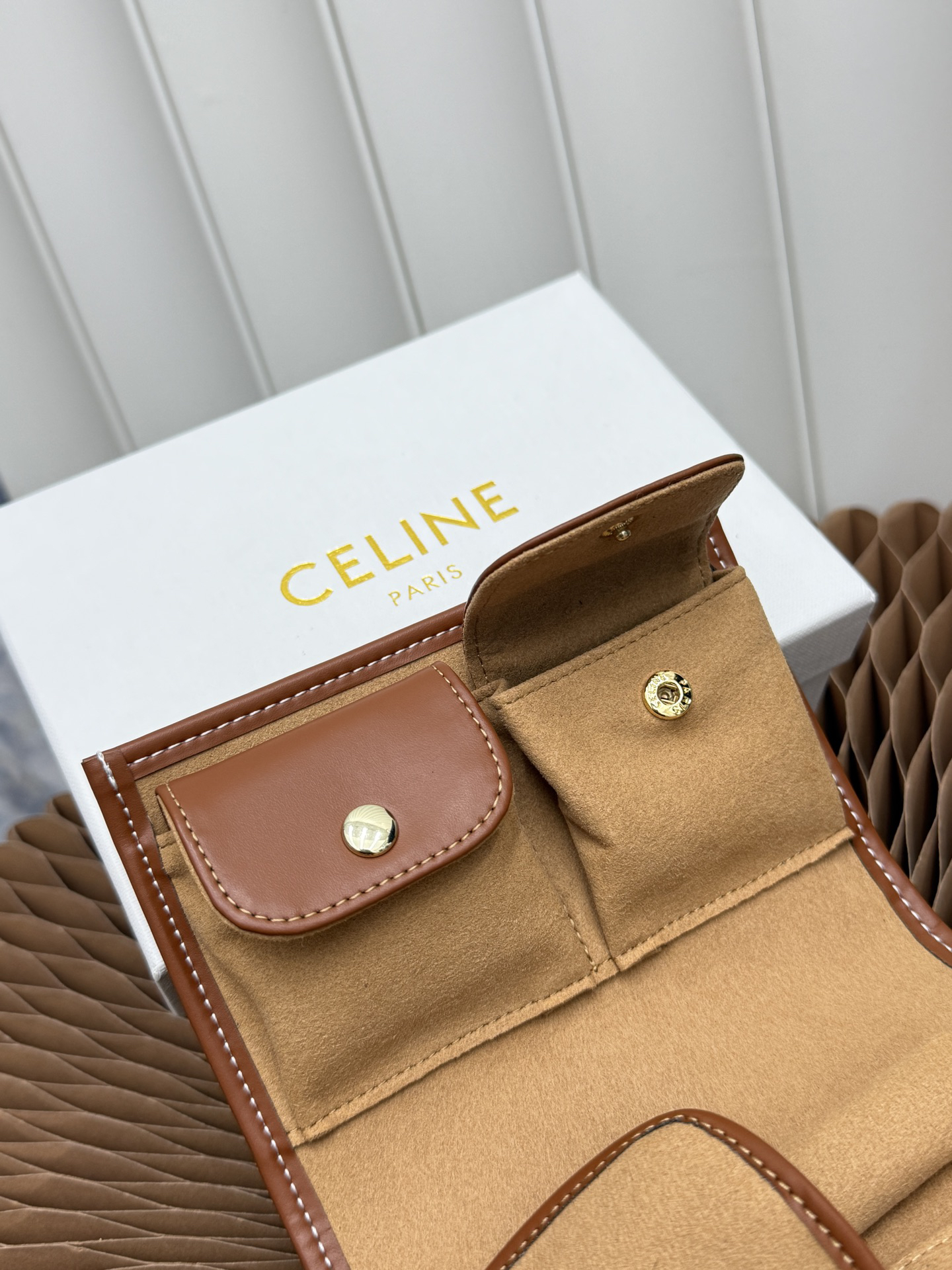 CELINE Woven and Cow Leather Jewelry Pouch - Image 7