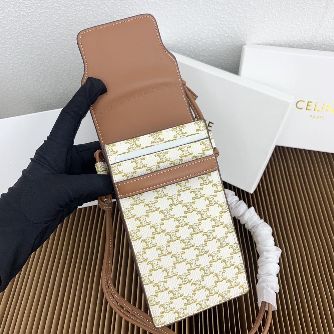 CELINE Logo-Print Lambskin Leather Flap Phone Bag - Image 7