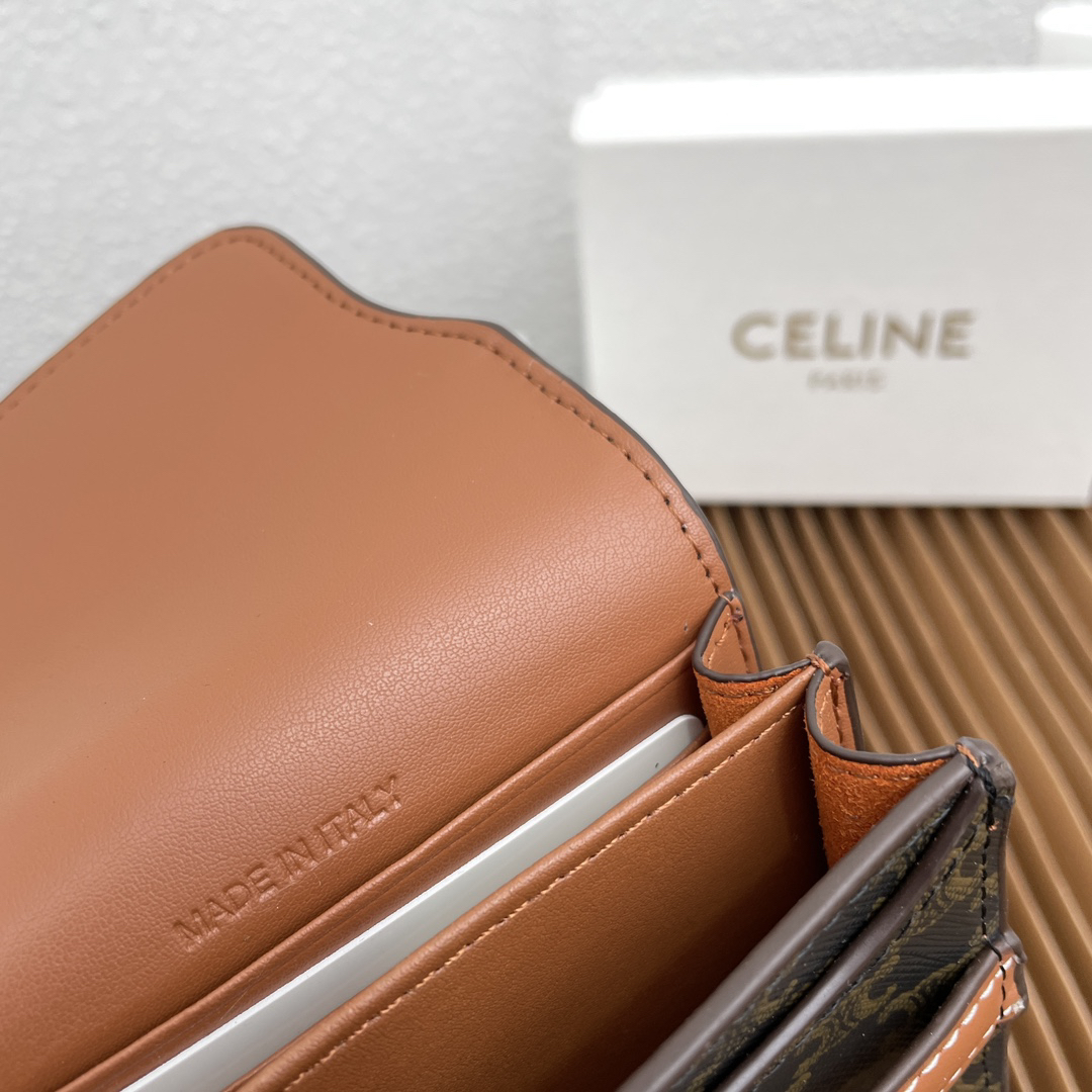 Celine Brown Lambskin Leather Business Card Holder with Logo Print - Image 7