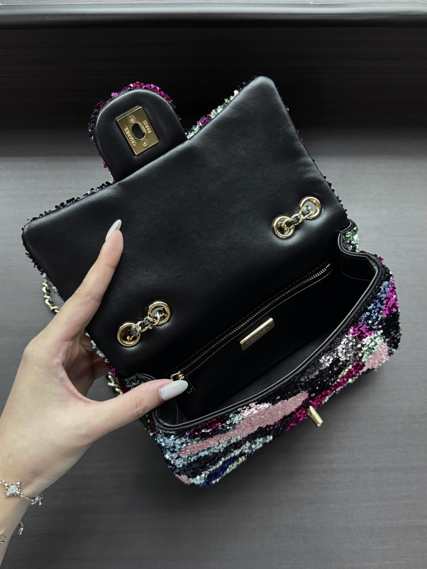Chanel Classic Flap Sequin Beaded SO BLACK Evening Bag - Image 7