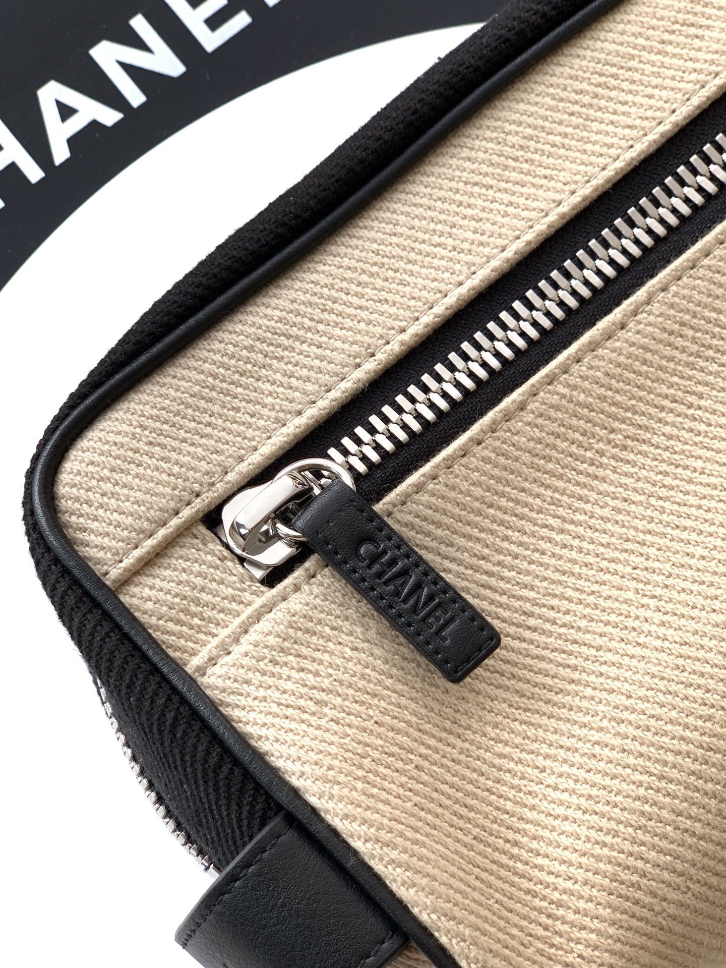 Chanel Coco Beach Small Canvas and Leather-Trimmed Pouch in Apricot - Image 7