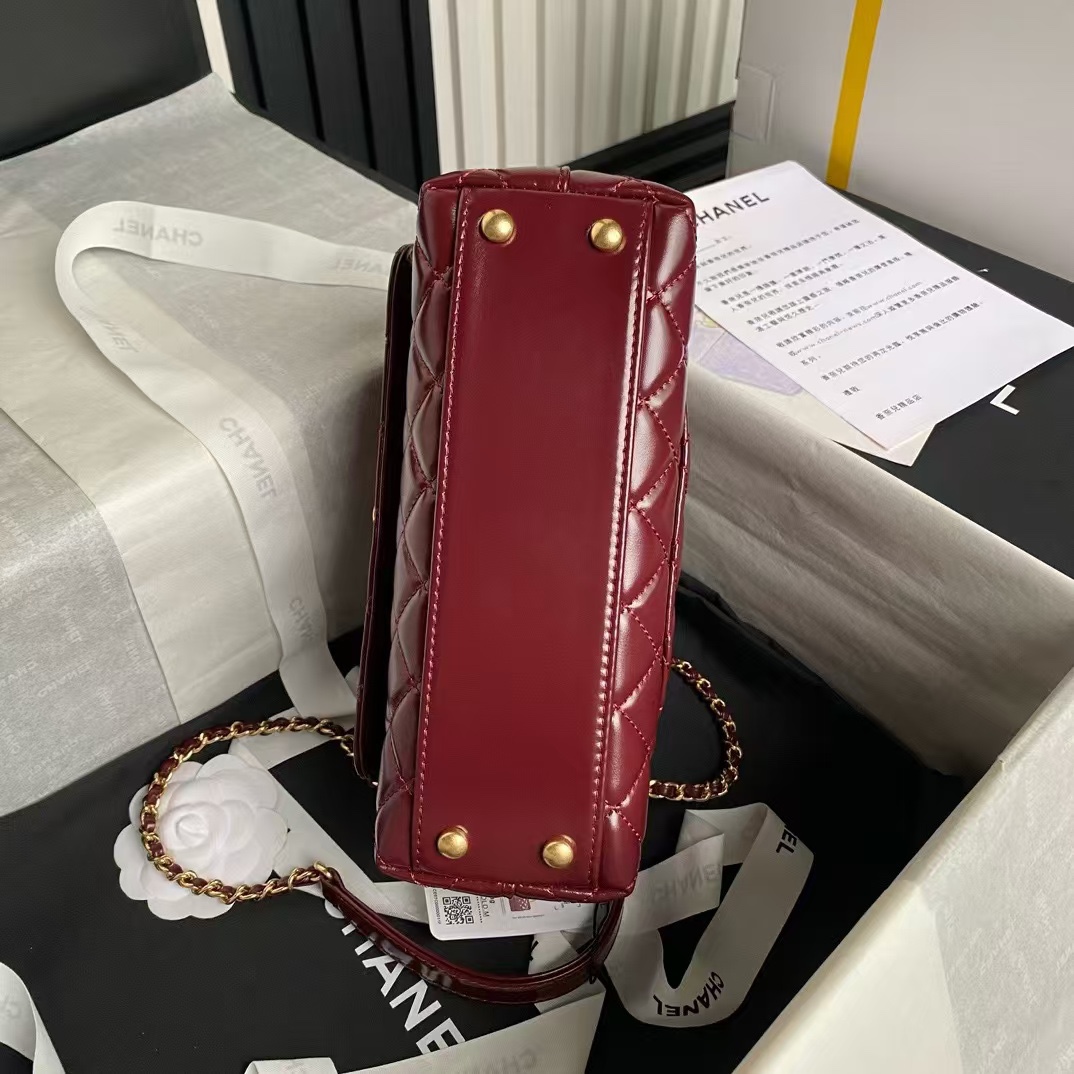 Chanel 24A Classic Coco Handle Leather Handbag, Burgundy - Image 7