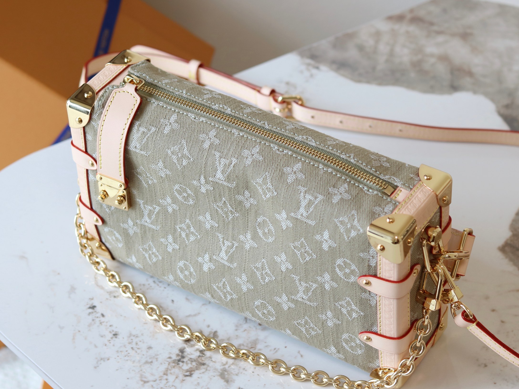 Side Trunk East West Crossbody Bag in Green Monogram Eclipse Canvas - Image 7