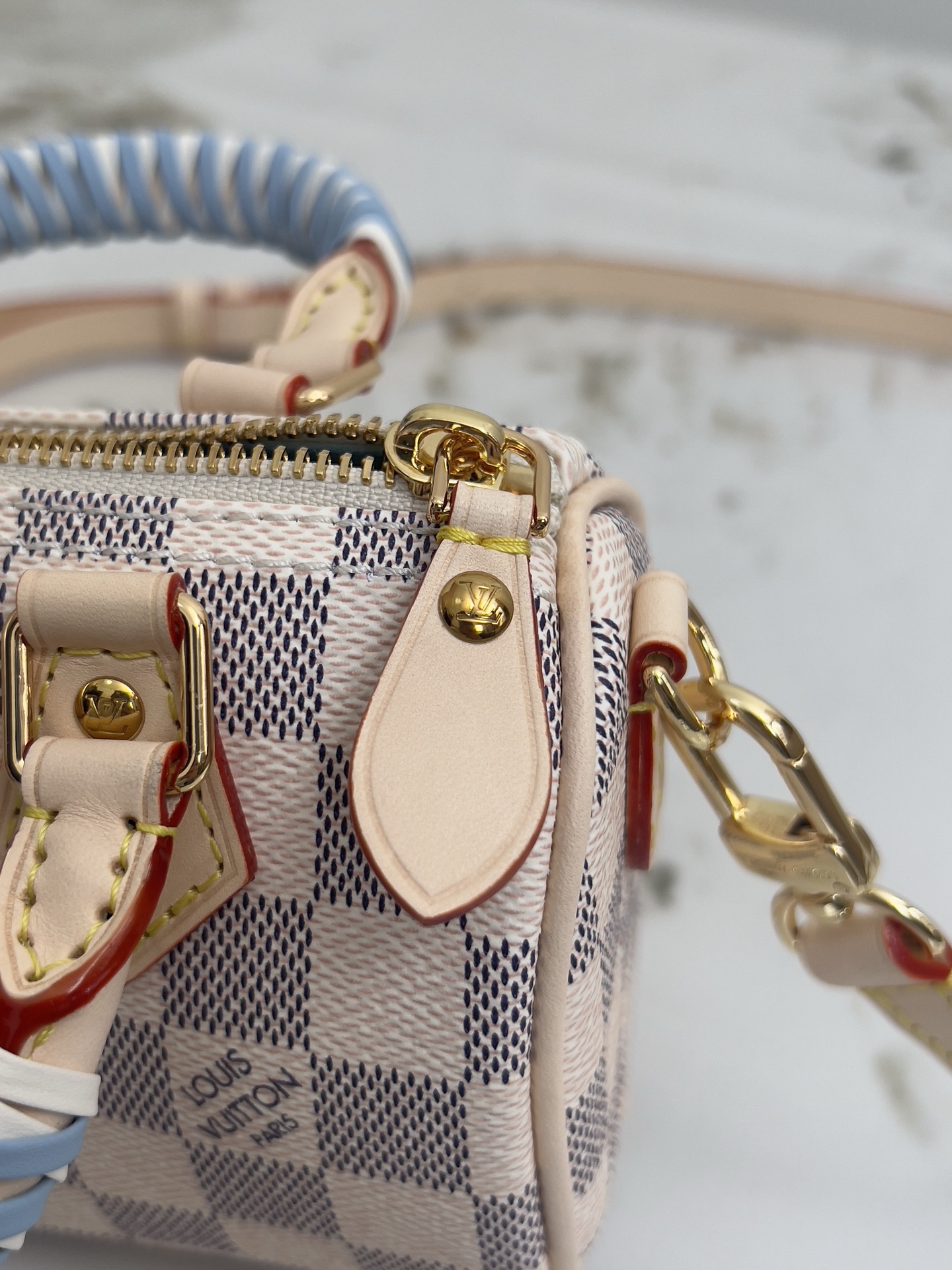 Louis Vuitton Nano Speedy Handbag in Damier Azur Coated Canvas - Image 7