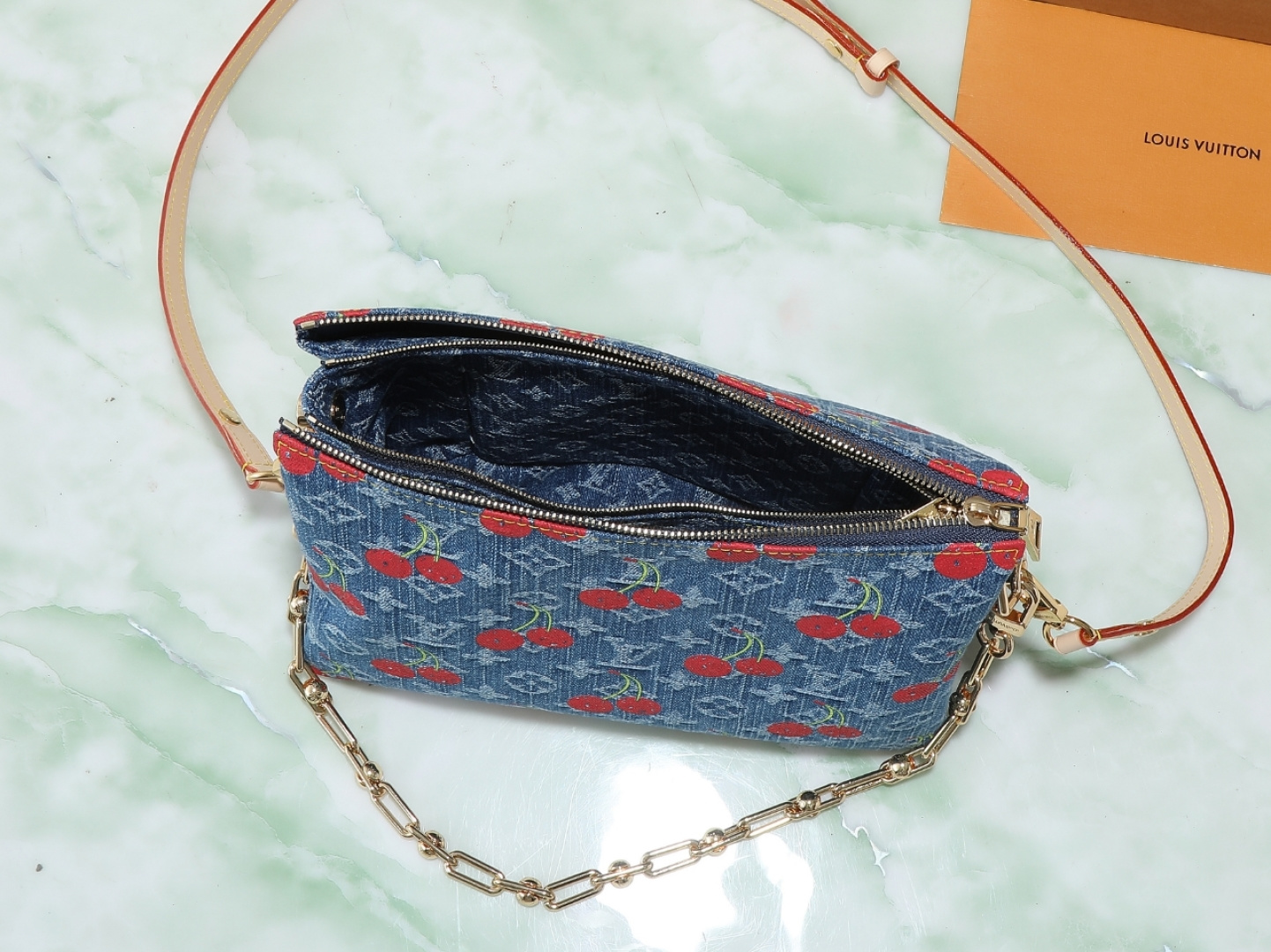 Louis Vuitton Coussin Small Shoulder Bag in Cherry Monogram Denim - Image 8