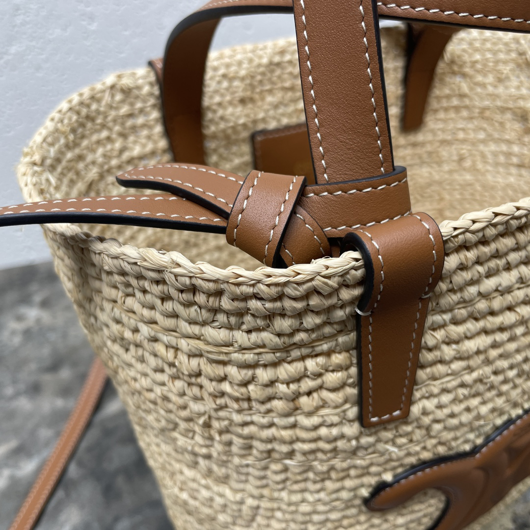 Celine Teen Woven Plant-Fiber and Calfskin Basket Handbag - Image 8