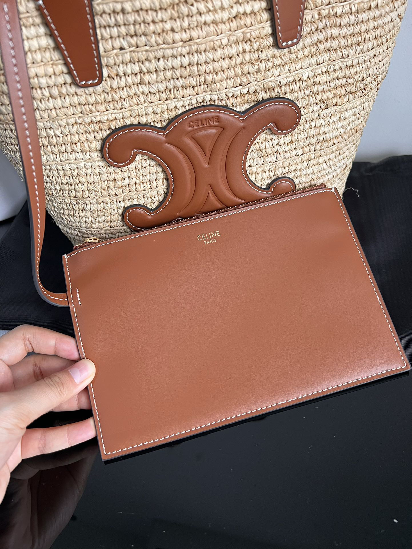 Celine CUIR TRIOME Woven Straw Handbag - Image 8