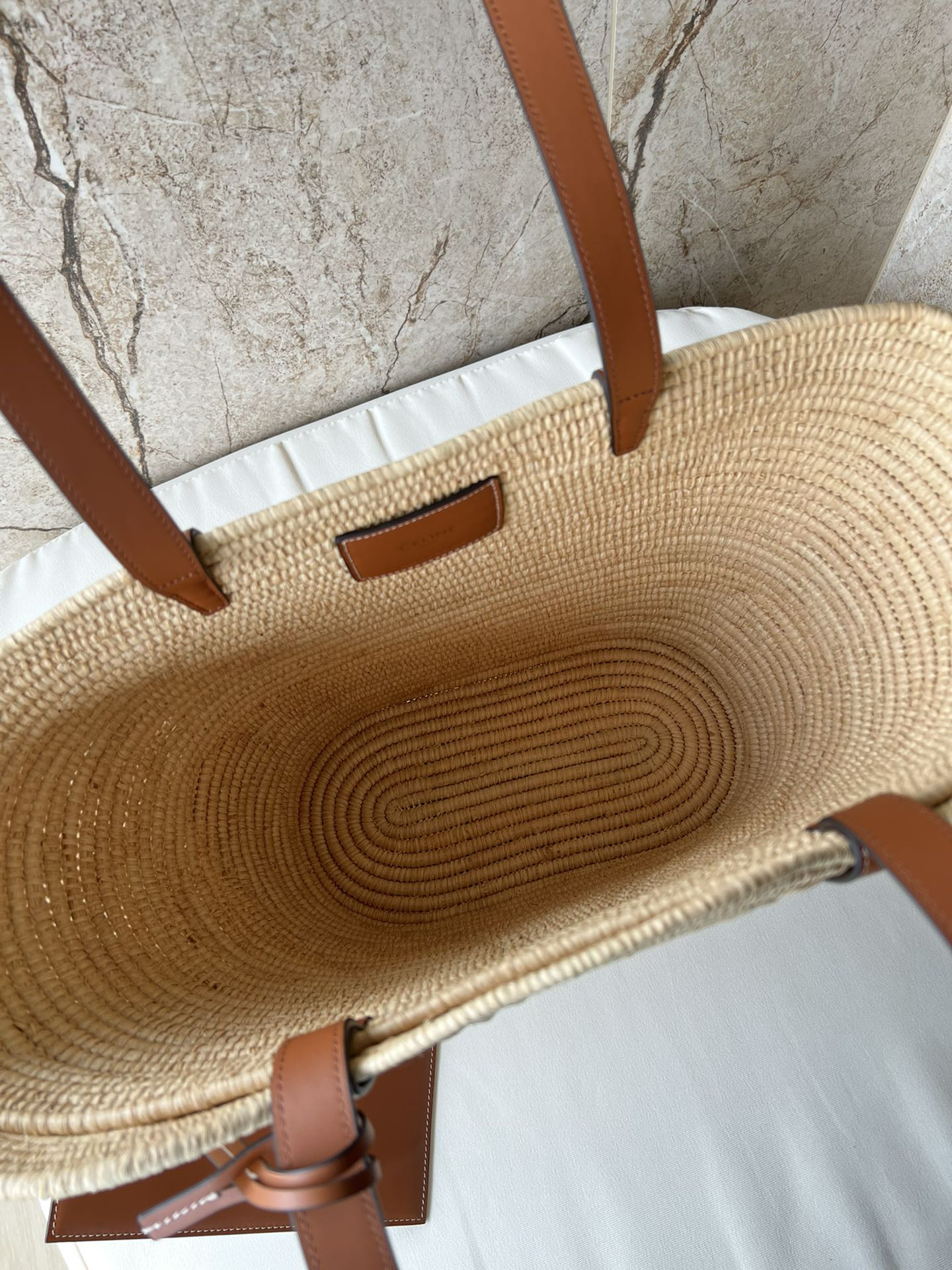 CELINE Medium Woven Natural Fiber and Leather Classic Tote Bag - Image 8