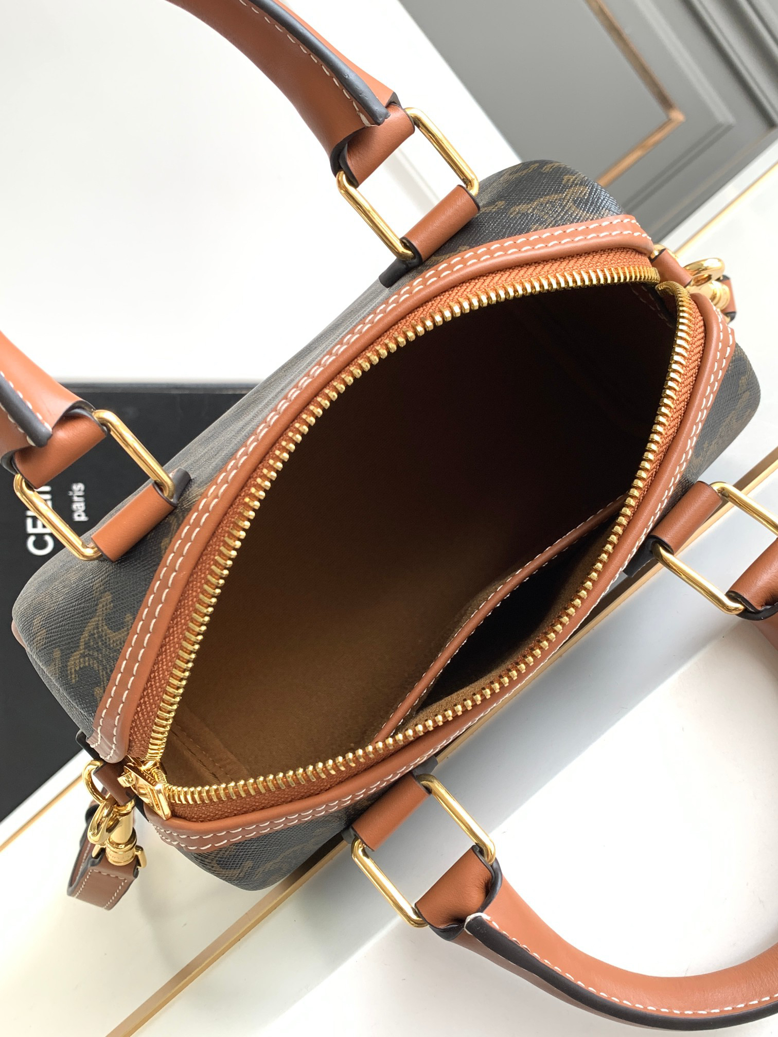 CELINE Small Triomphe Canvas Boston Bag - Image 8