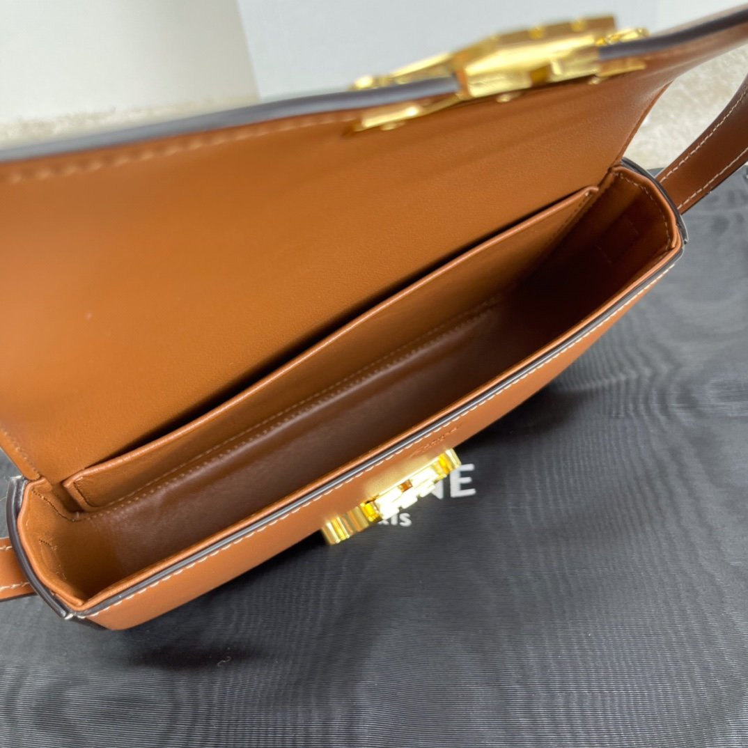 TRIOME Tan Cowhide Leather Shoulder Bag with Hand-Rubbed Texture - Image 8
