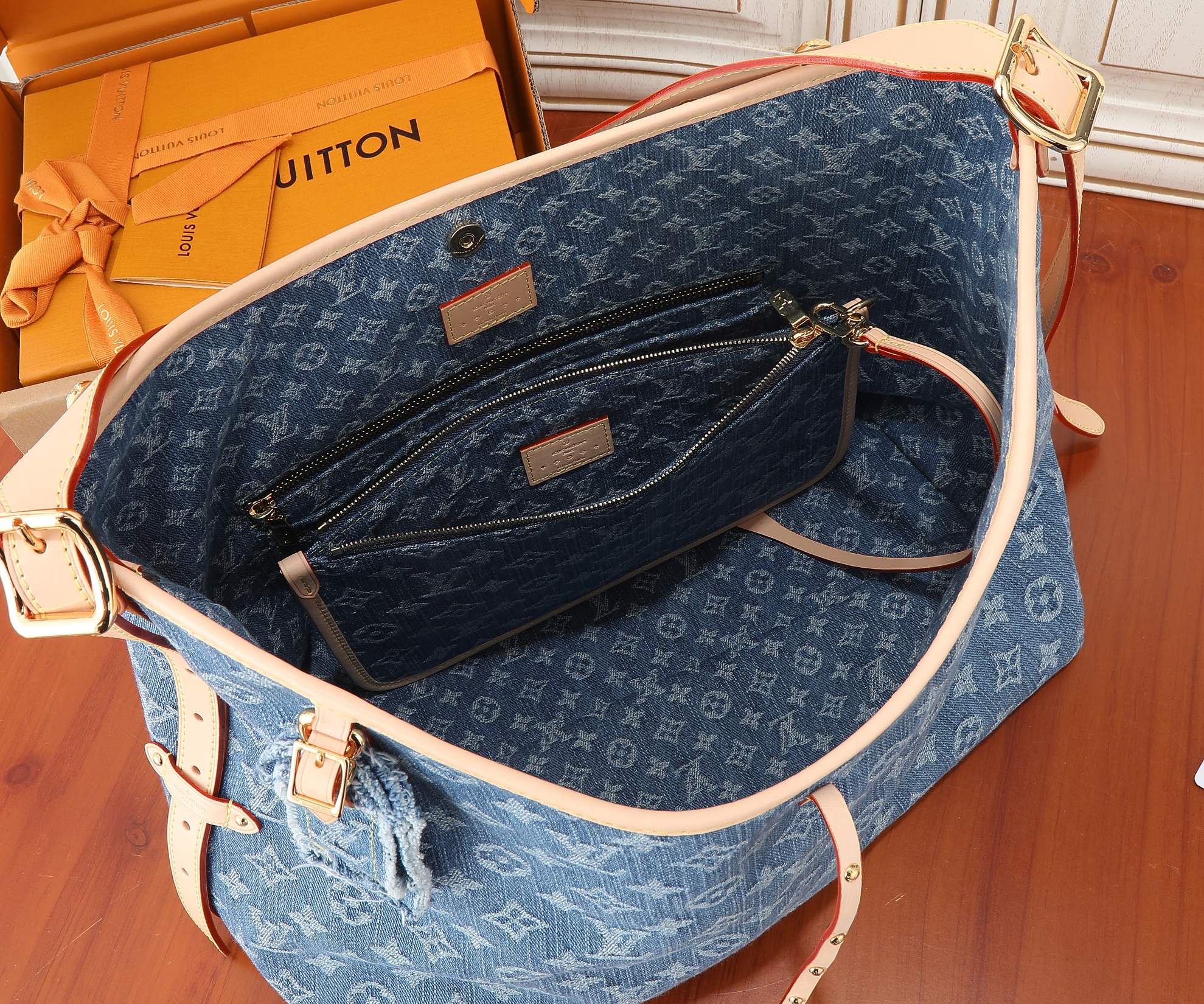CarryAll Medium Handbag in Monogram Denim Canvas and Leather - Image 8