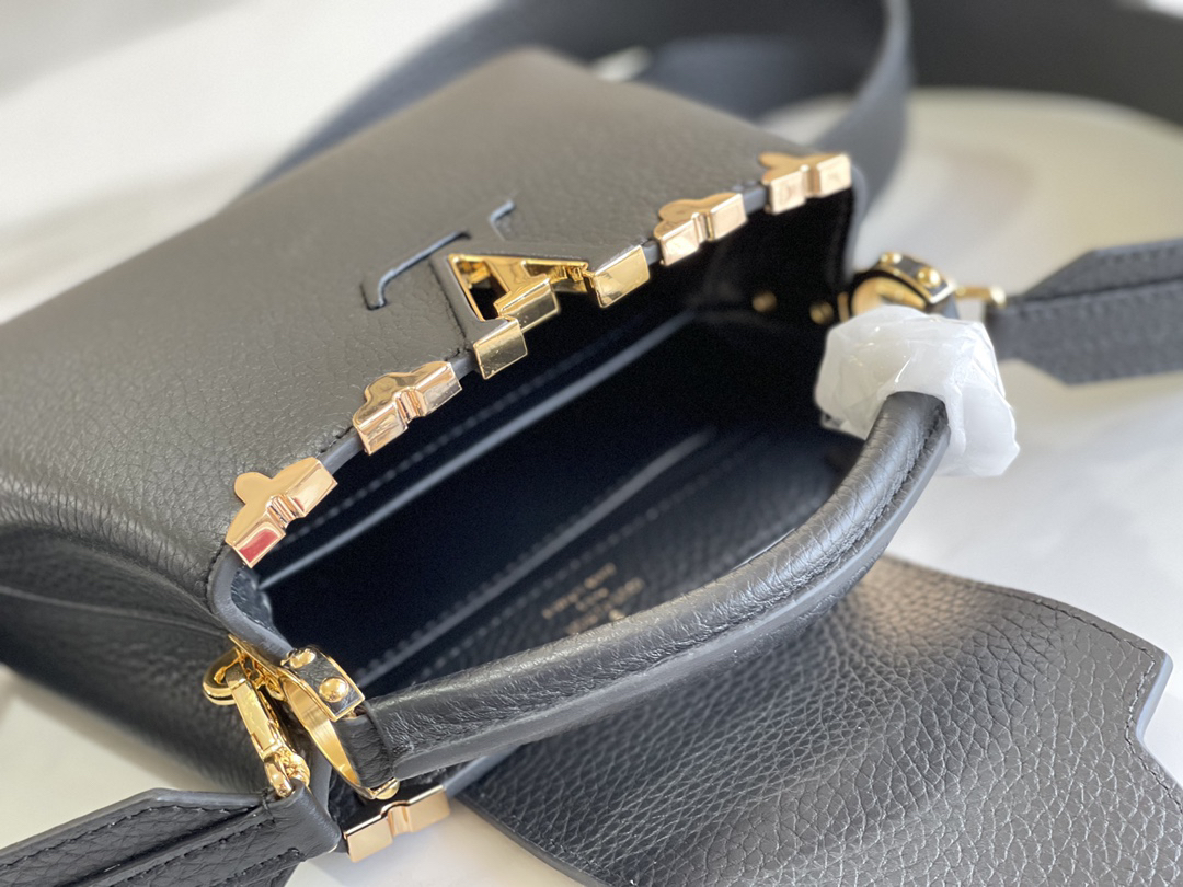 Louis Vuitton Capucines Mini Handbag in Black Leather with Gold-Tone Hardware - Image 8