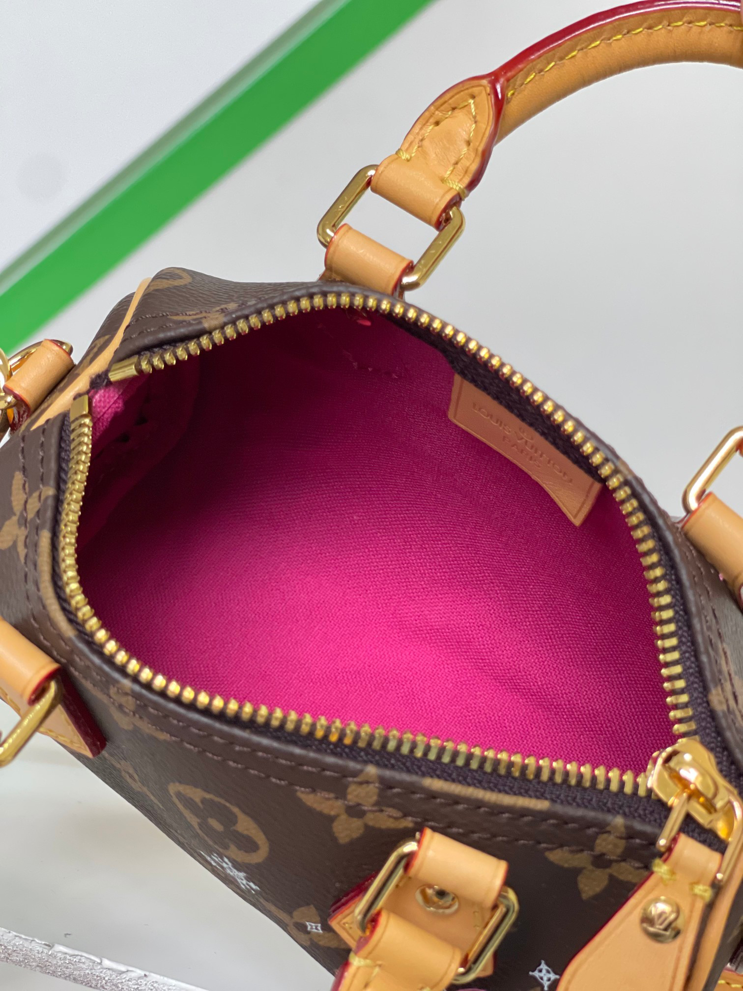 Louis Vuitton Nano Speedy Handbag in Monogram Canvas and Pink Leather - Image 8