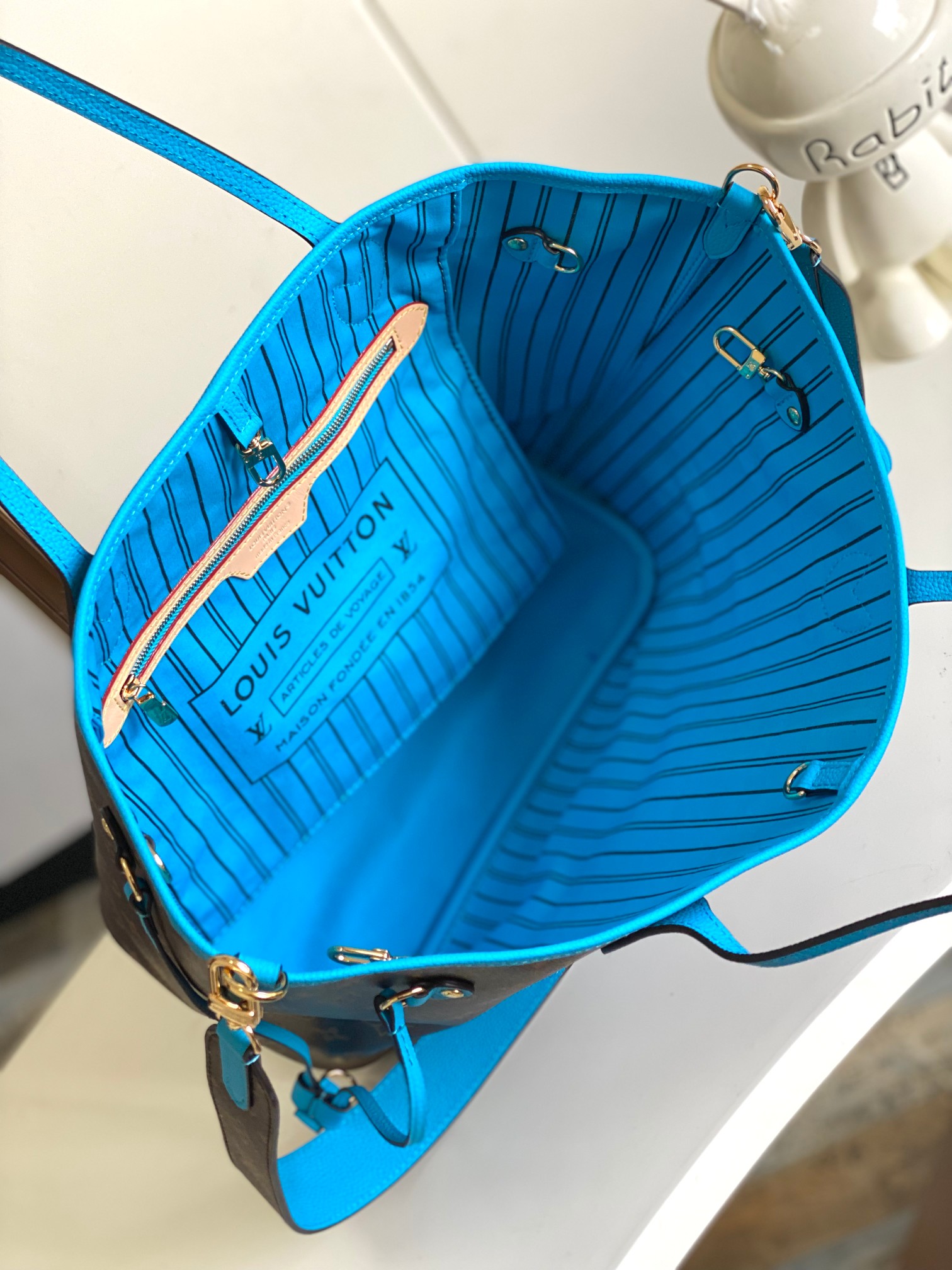 Louis Vuitton Neverfull MM Damier Azur Canvas Tote Bag - Image 8