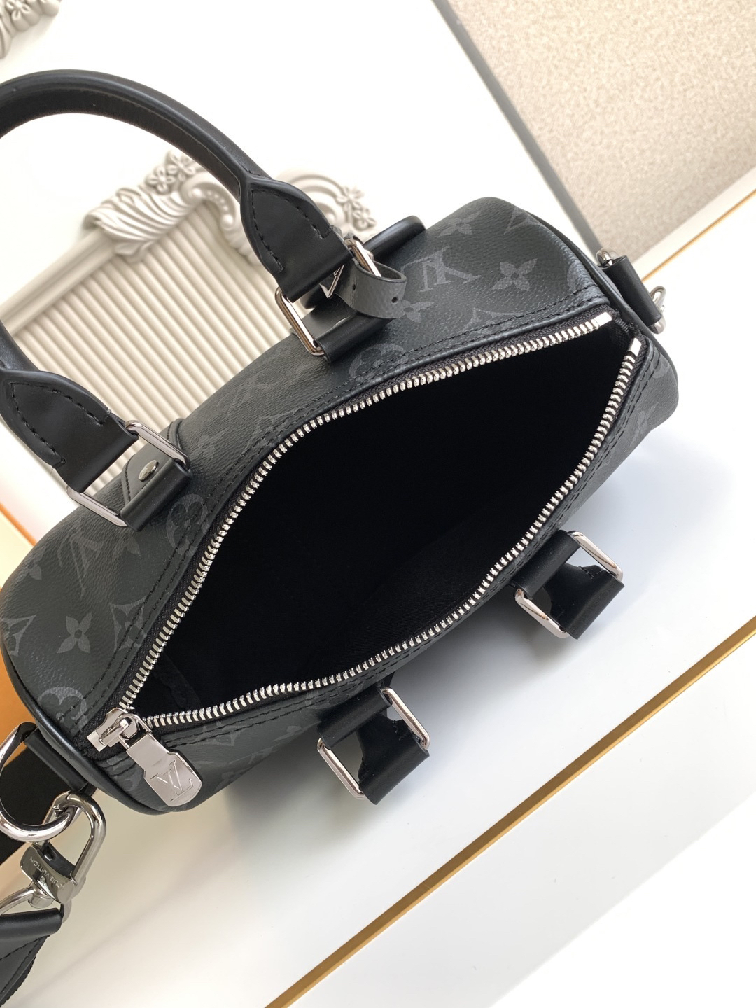 Louis Vuitton Keepall 25 Crossbody Bag in Monogram Eclipse Reverse Canvas - Image 8