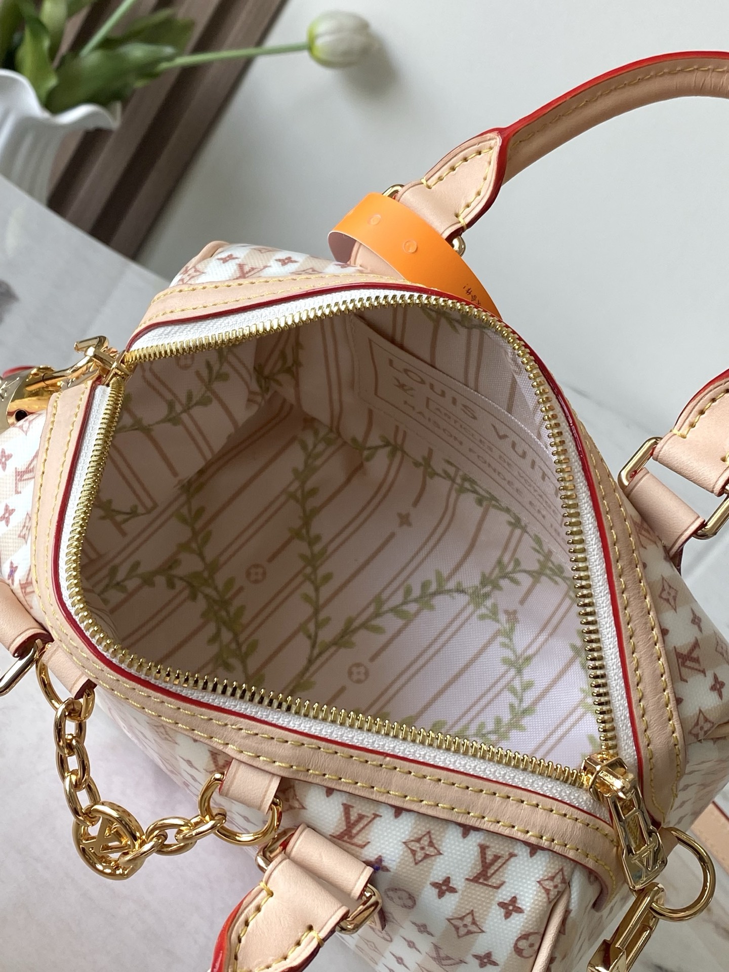 Louis Vuitton Speedy Bandouliere 20 Crossbody Bag in Beige - Image 8