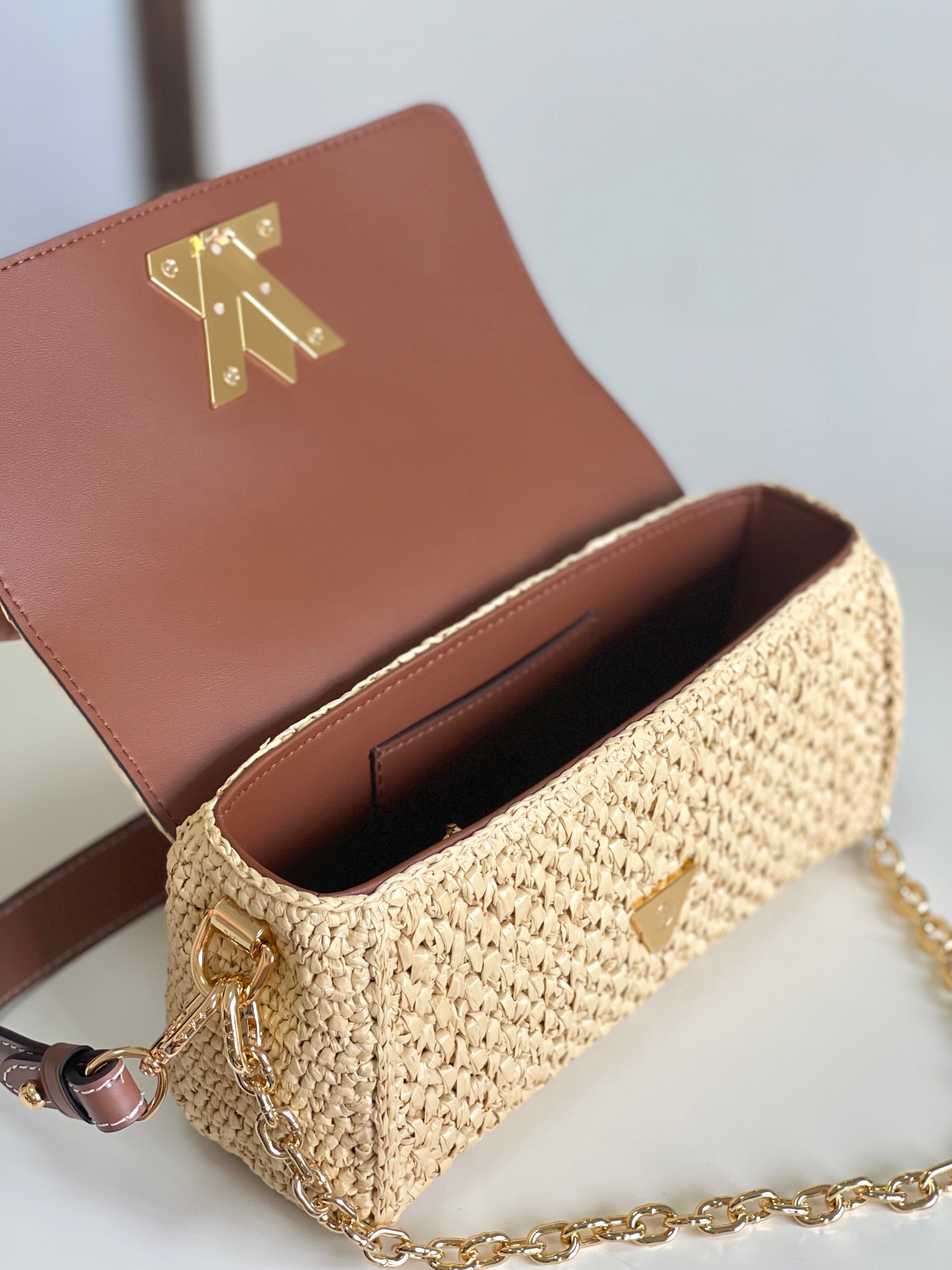 Louis Vuitton Twist Raffia Woven Flap Shoulder Bag - Brown - Image 8