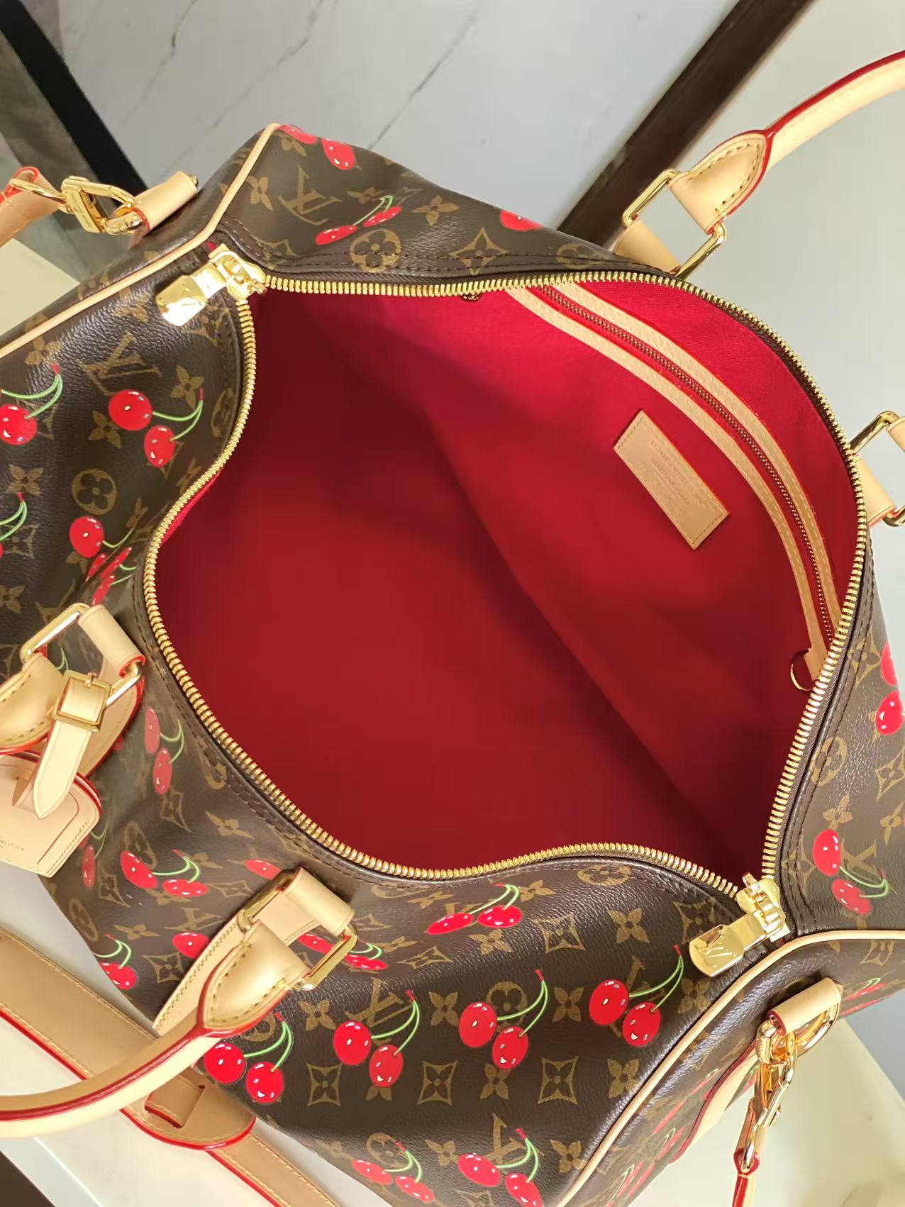 Louis Vuitton Keepall Bandoulière 45 Cherry Monogram Travel Bag - Image 8