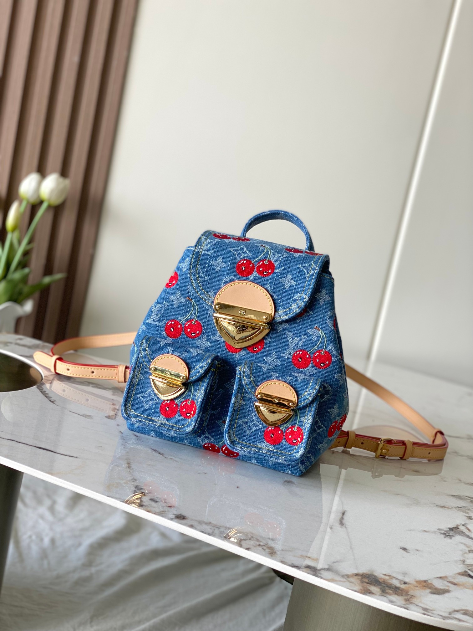 Louis Vuitton x Takashi Murakami Venice Shoulder Bag in Cherry Denim - Image 8