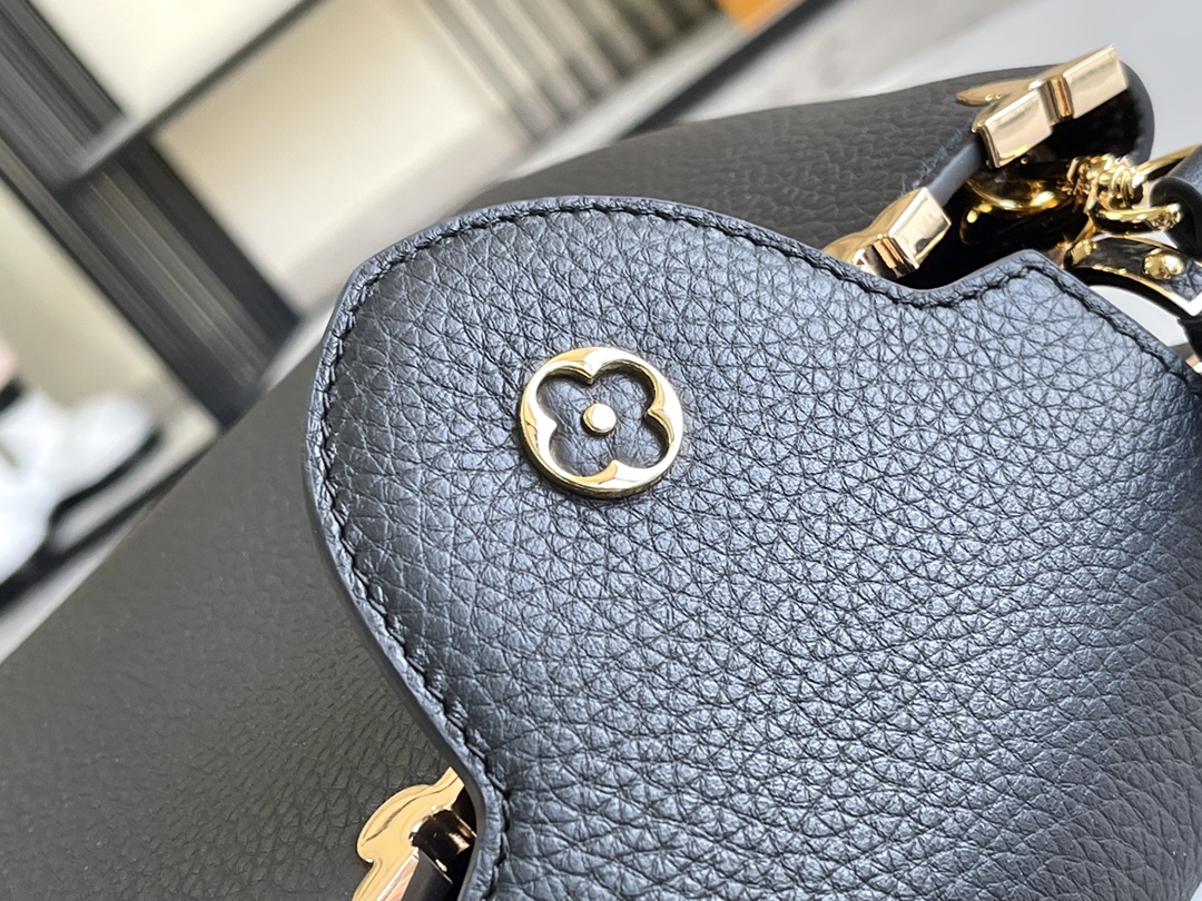 Louis Vuitton Capucines BB Handbag, White Calfskin, Gold-Tone Floral Crown Detail - Image 8