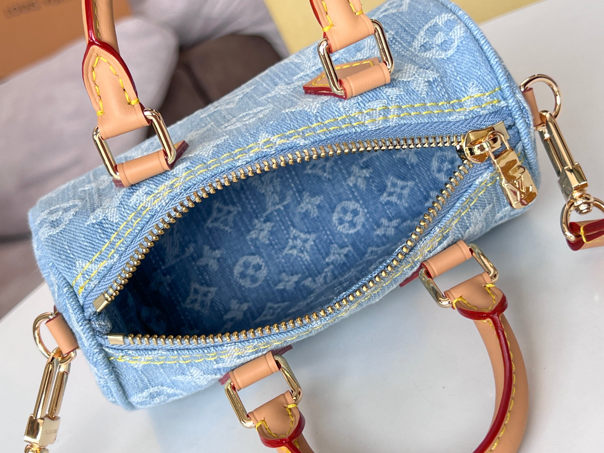Nano Speedy Handbag in Light Blue Denim - Image 8