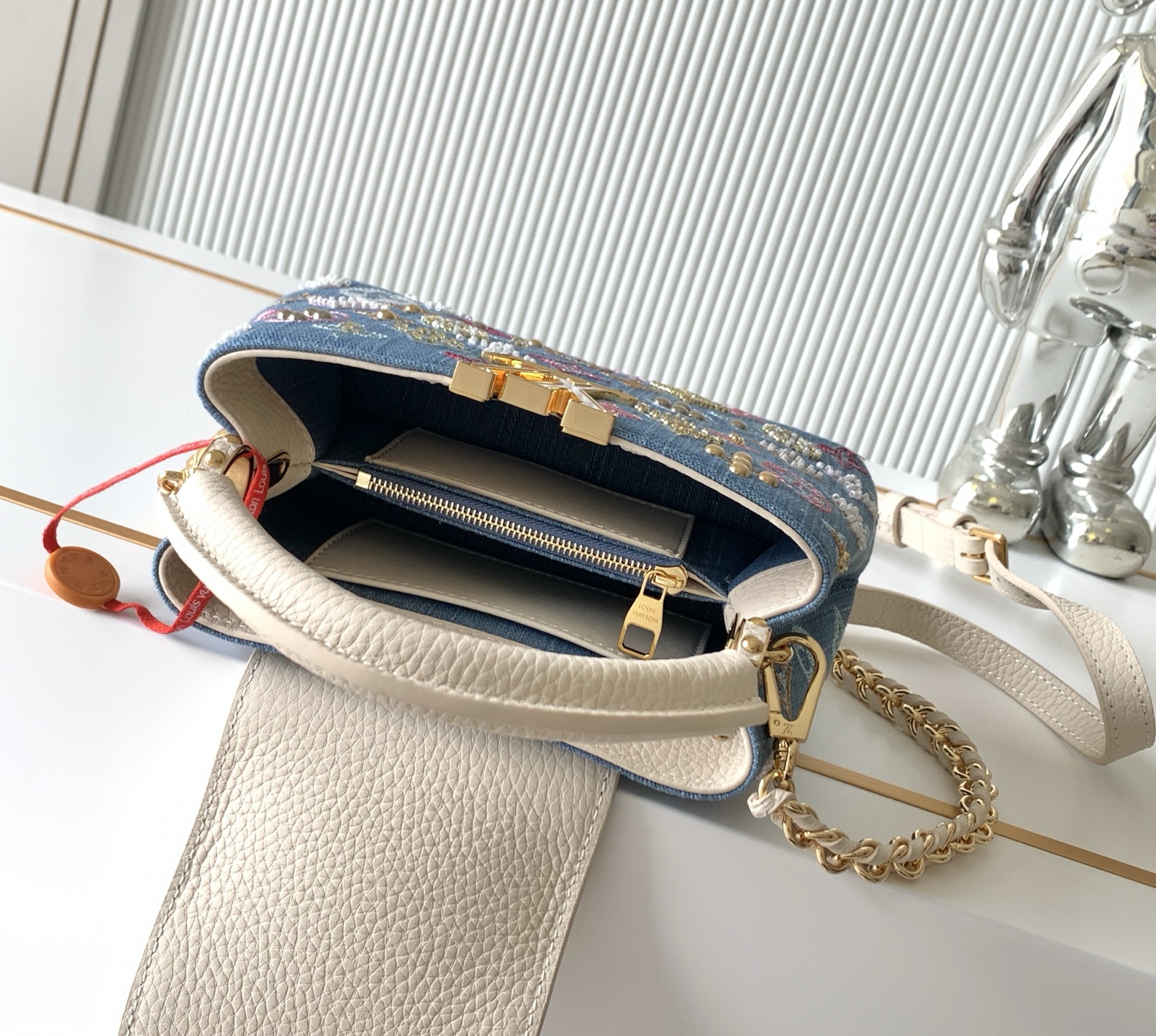 Louis Vuitton Capucines Mini Handbag in Embroidered Monogram Denim - Image 8