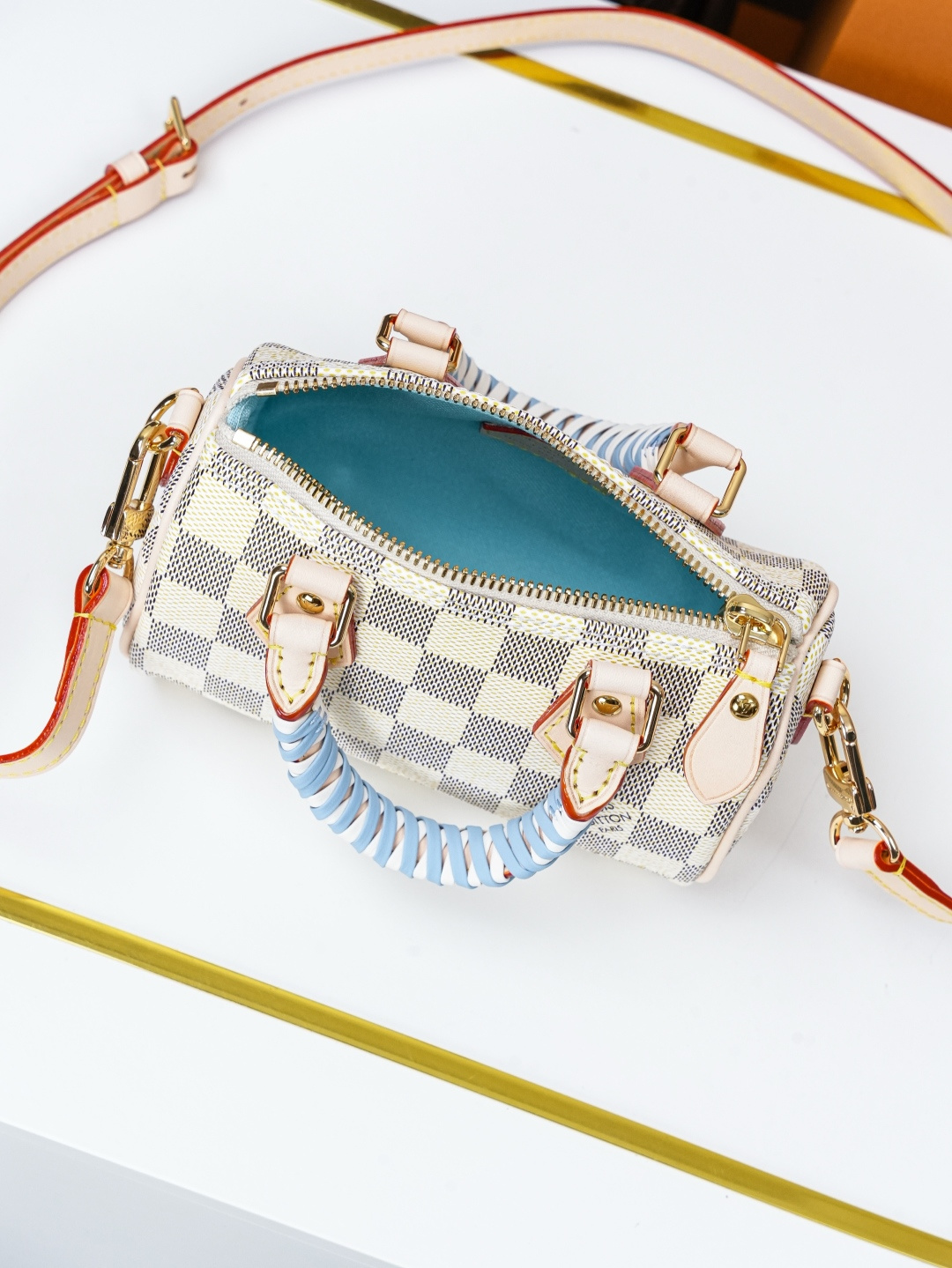 Louis Vuitton Nano Speedy Handbag in Damier Azur Canvas - Image 8