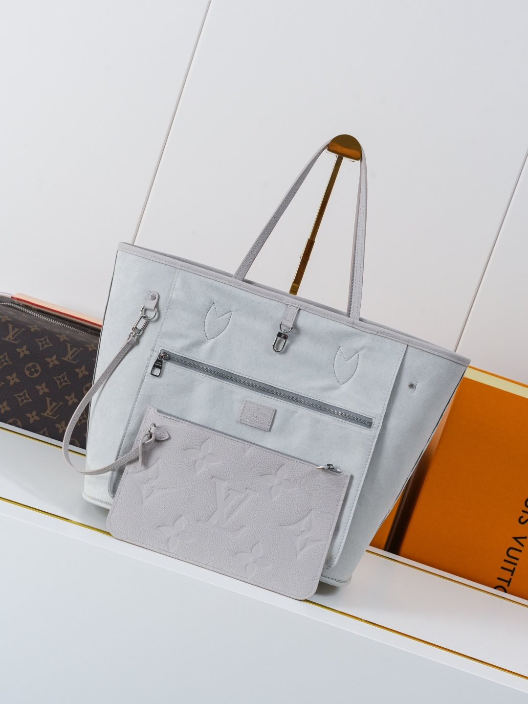 Louis Vuitton Neverfull MM Monogram Empreinte Tote Bag, Silver Gray - Image 8