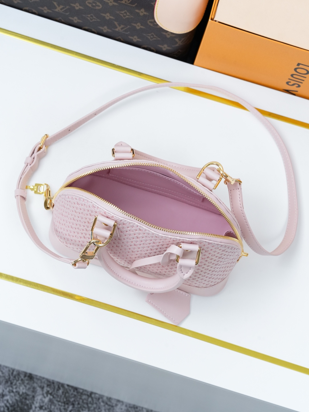 Louis Vuitton Alma BB Minigram Leather Handbag - Pink - Image 8