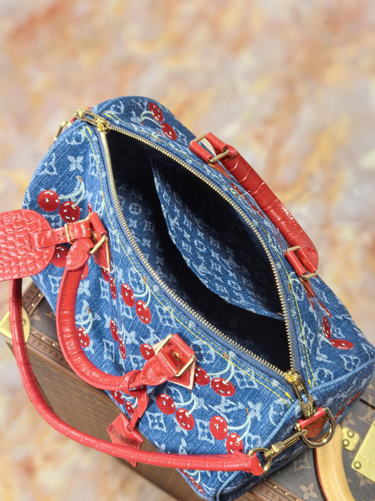 Louis Vuitton x Takashi Murakami Cherry Embroidered Monogram Denim Bag M87627 - Image 8