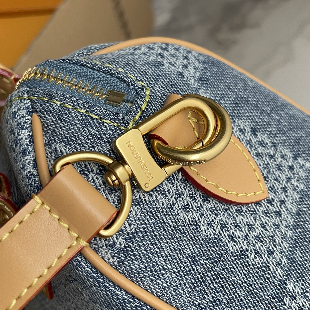 Louis Vuitton Speedy 18 Bandoulière Handbag in Damier Denim 3D Canvas - Image 8