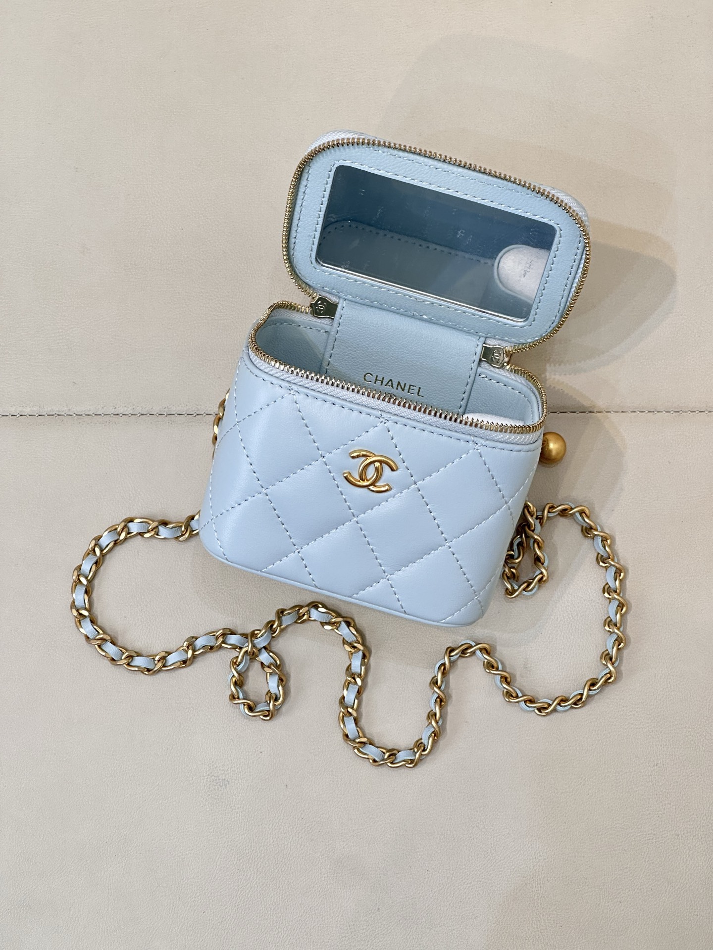 Chanel Mini Ball Chain Lambskin Crossbody Bag - Image 8