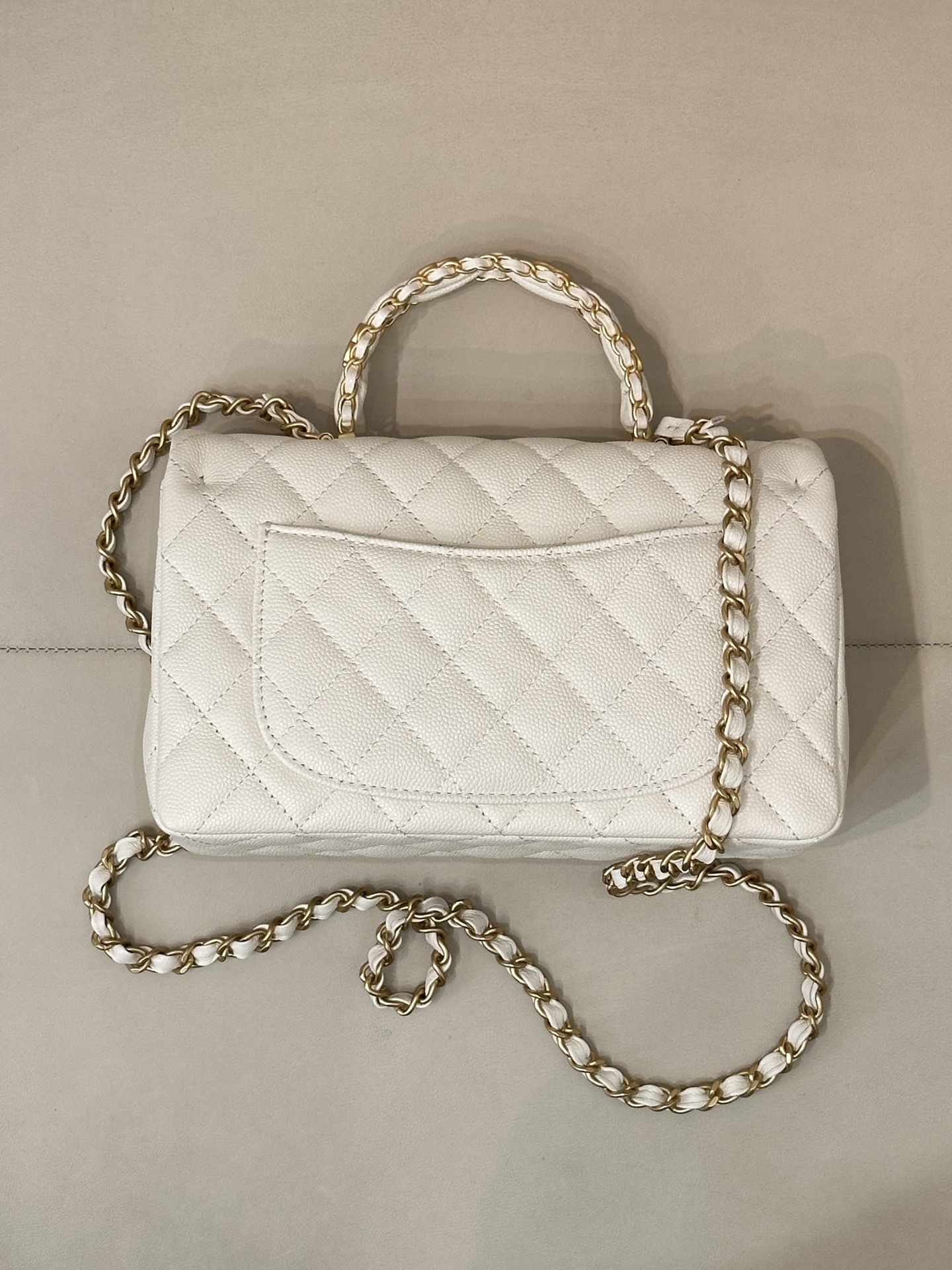 Chanel Mini Classic Flap Bag in White Litchi-Textured Leather - Image 8
