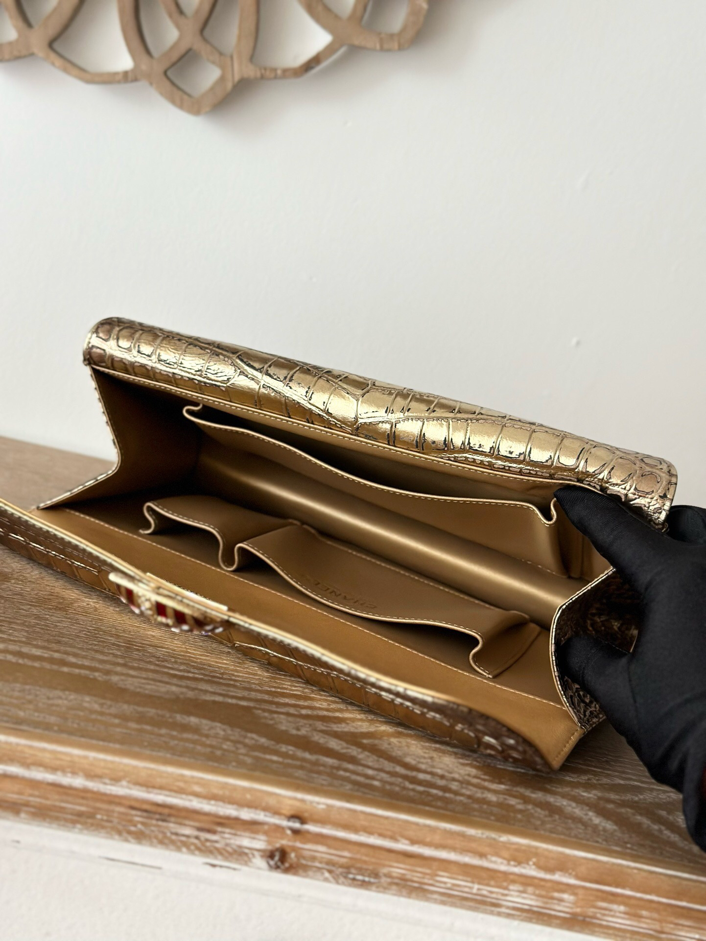 Chanel Classic Crocodile Embossed Evening Clutch Bag in Gold - Image 8