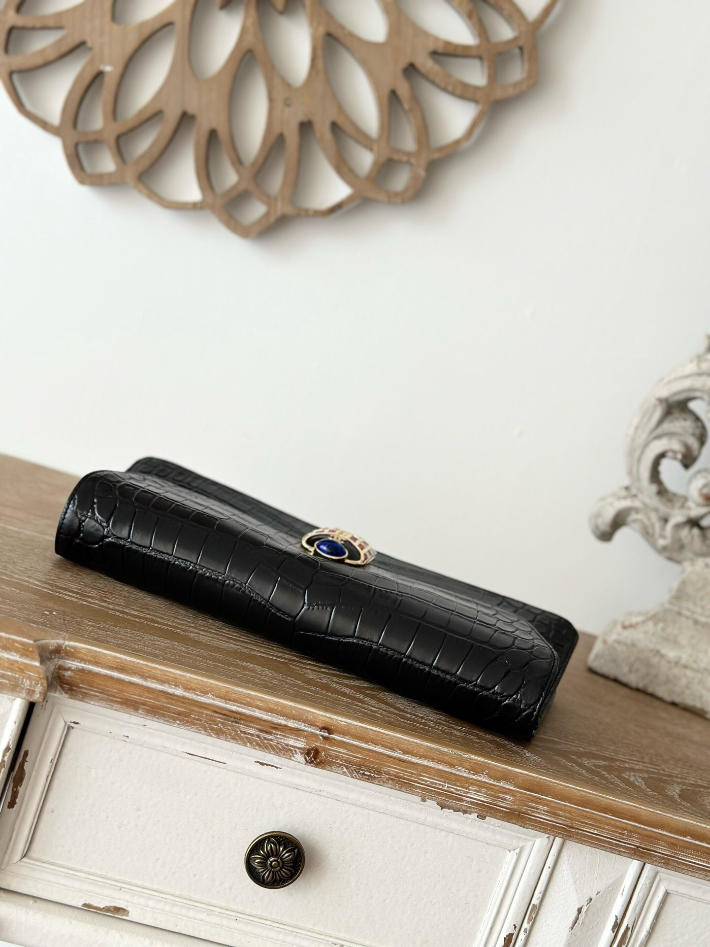 Chanel Vintage Crocodile Pattern Black Classic Evening Clutch Bag - Image 8