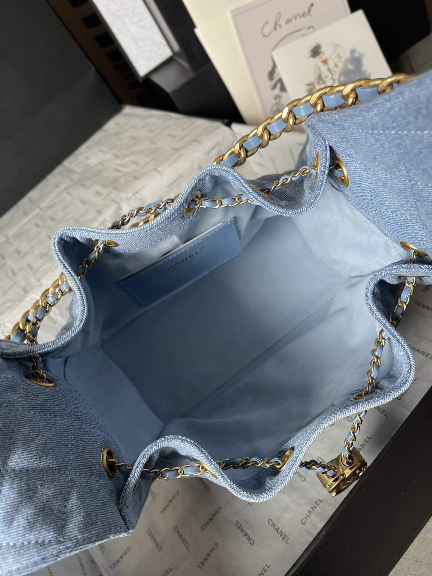 Chanel Small Denim Hobo Drawstring Bucket Bag - Image 8