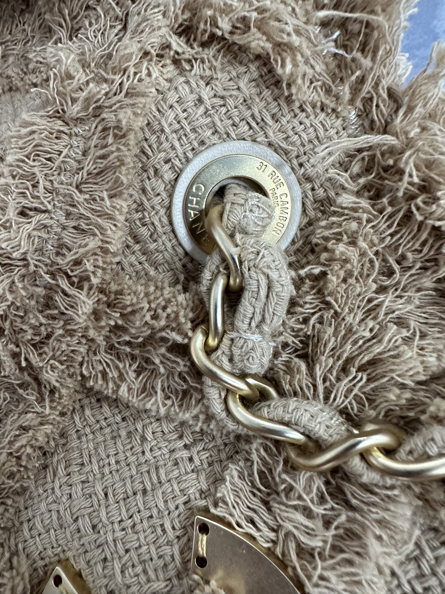 Vintage Linen and Straw Fringe Tote Bag - Image 8