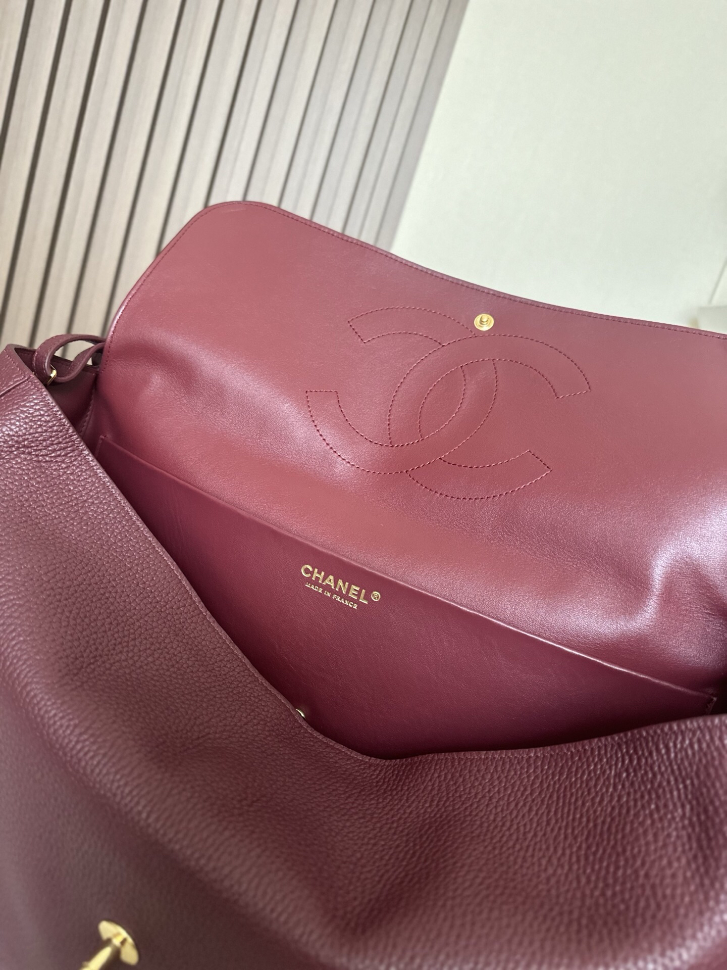 Chanel Large Burgundy Flap Bag with Gold-Tone Hardware - Image 8