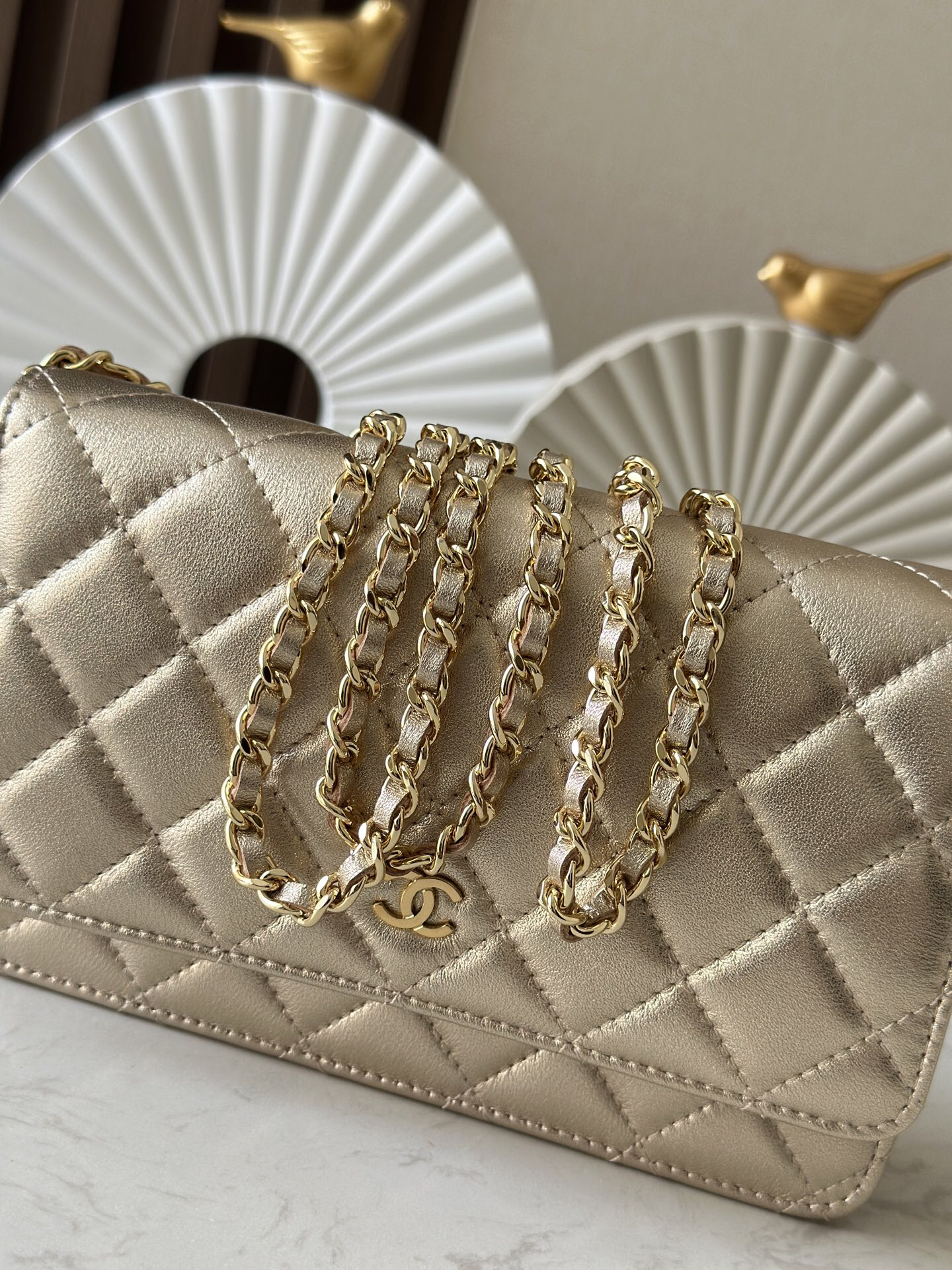 Wallet on Chain in Gold Lambskin - Image 8