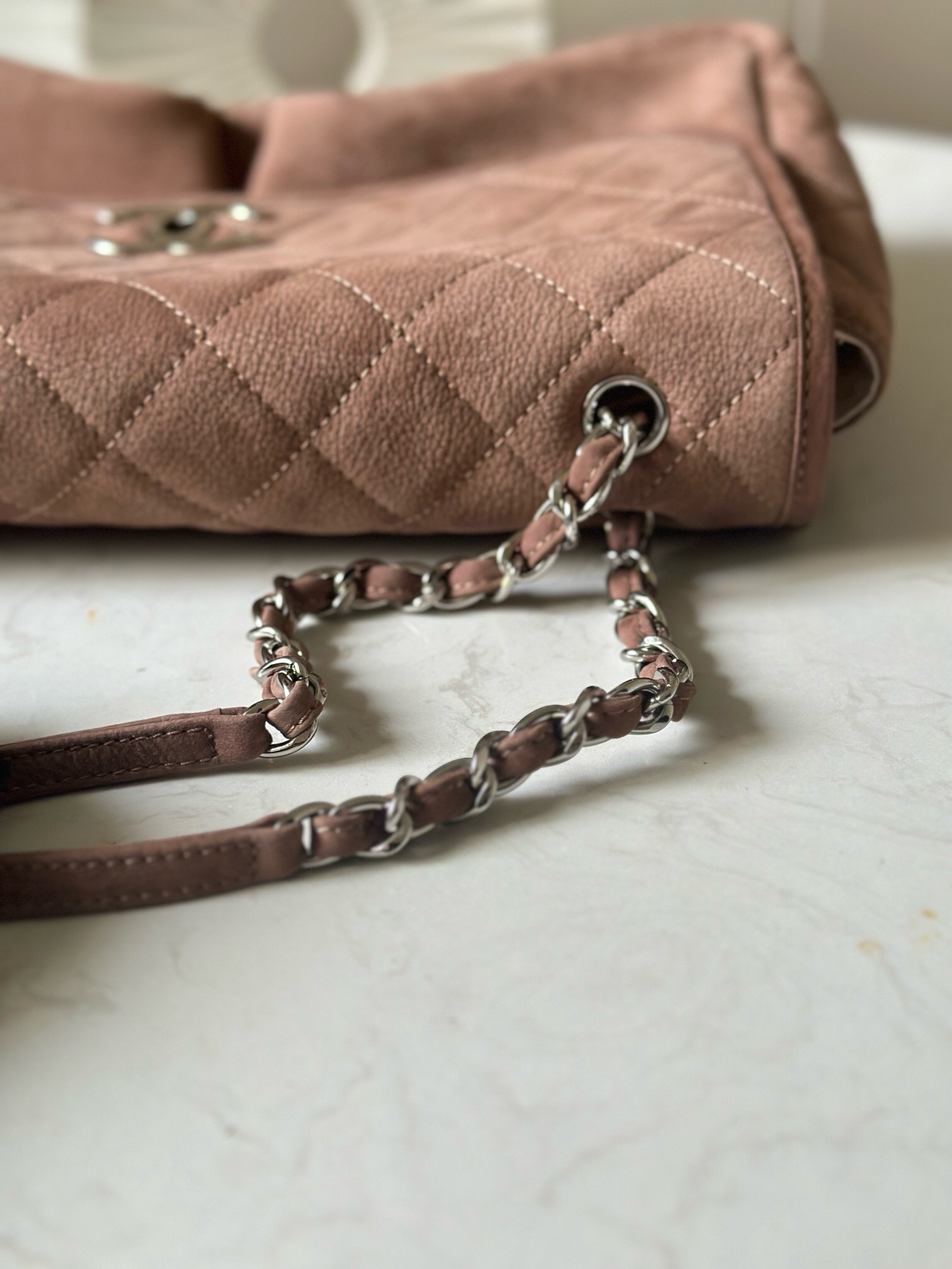 Brown Suede and Leather Two-Compartment Handbag - Image 8