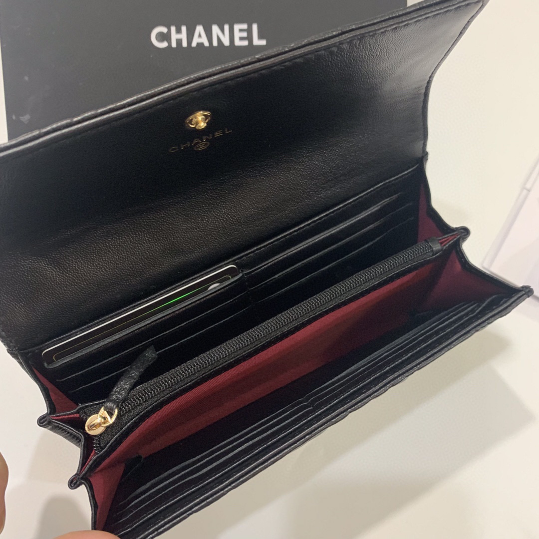 Chanel Camellia Lambskin Wallet with Gold Clasp - Image 8