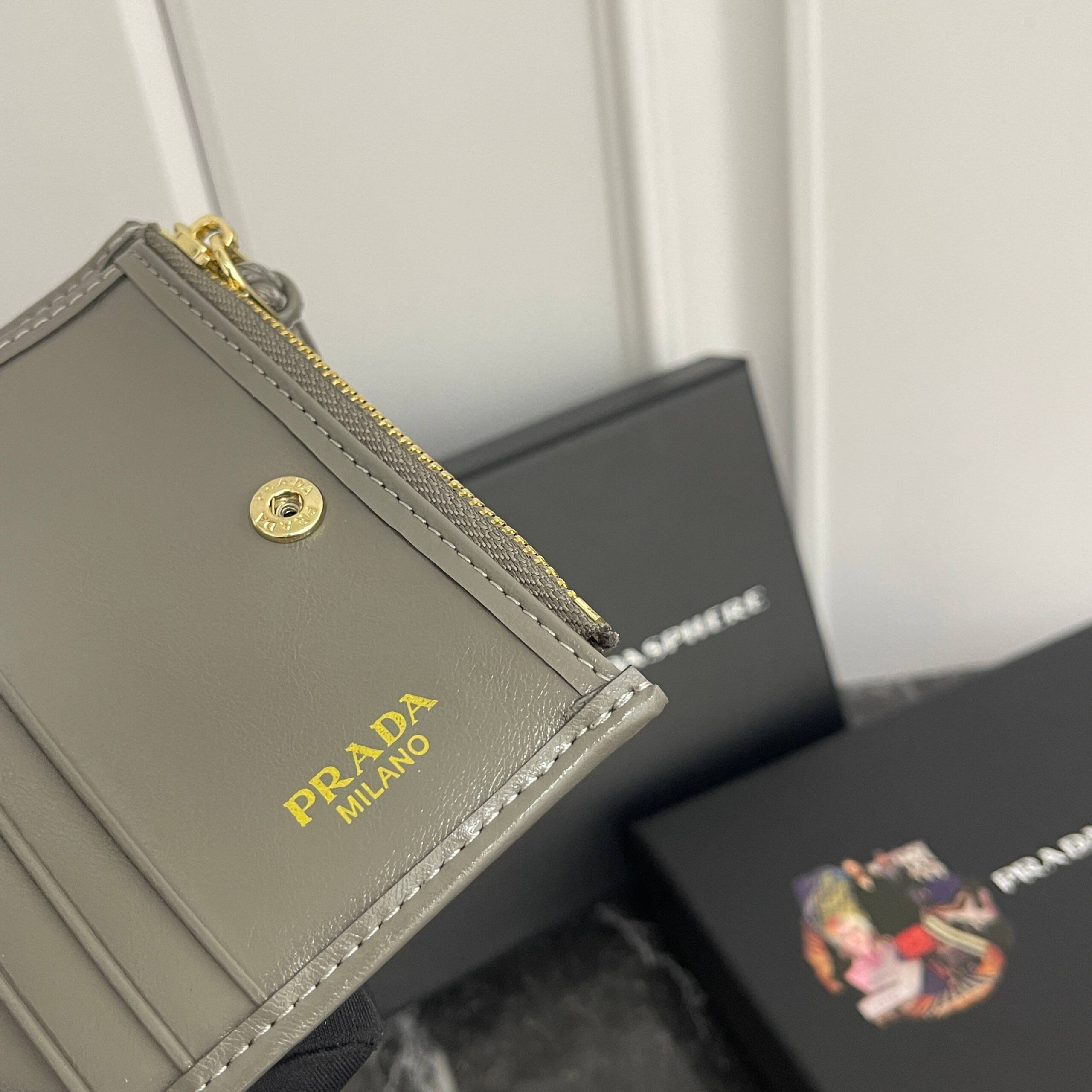 Prada Small Oil-Wax Leather Wallet with Triangular Enamel Logo - Image 8