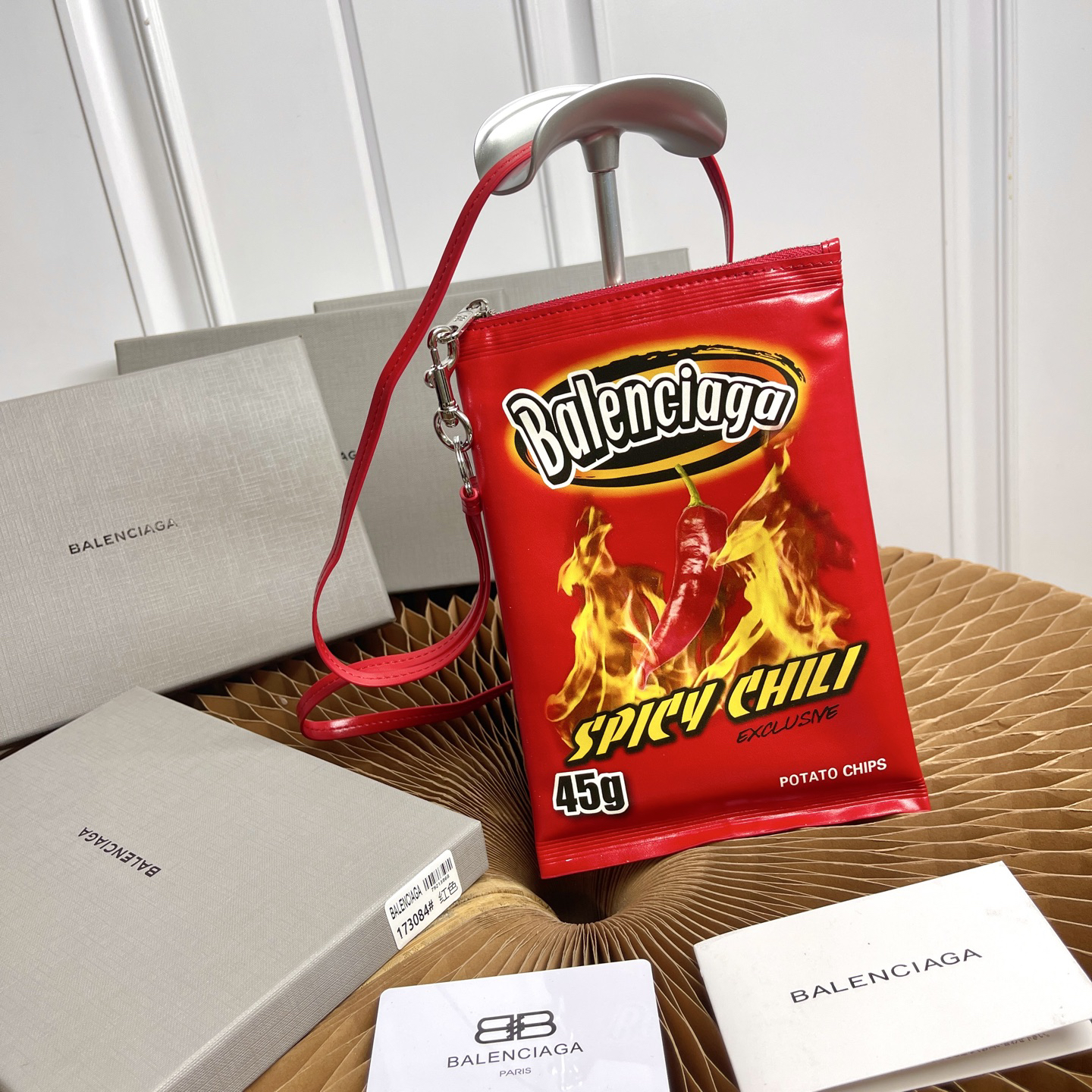 Balenciaga Chips Phone Holder Bag in Red Glossy Calfskin - Image 8