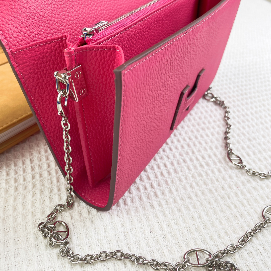 Hermes H538-1 Litchi-Grain Leather Shoulder Chain Bag - Image 8