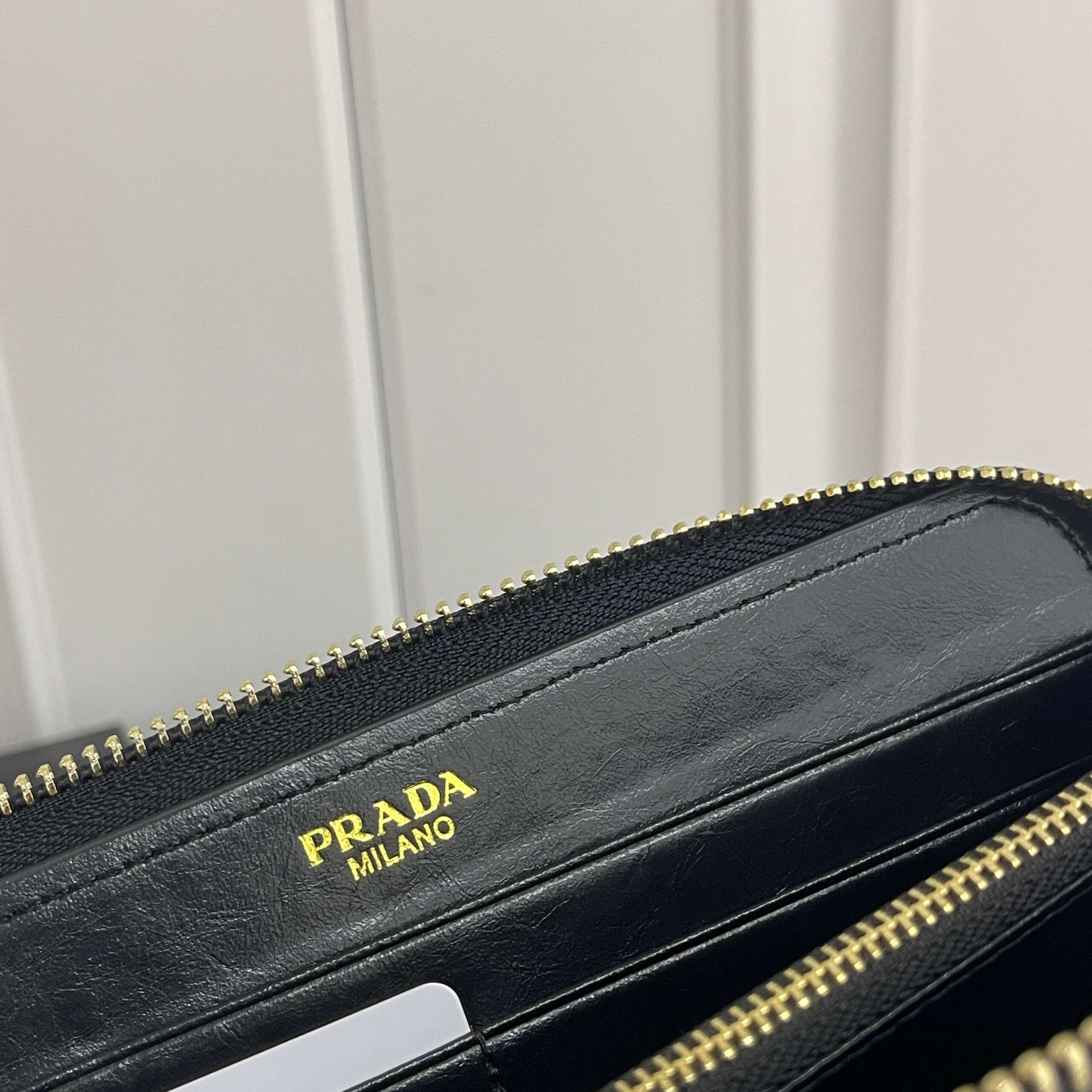 Prada Oiled Leather Wallet with Metal Triangle Logo - Image 8