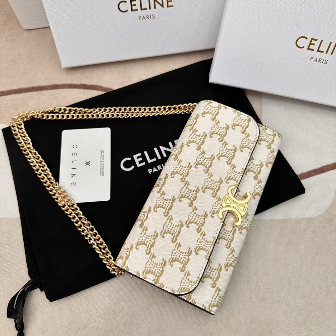 Celine Triomphe Leather Wallet with Zipper Compartment and 12 Card Slots - Image 8